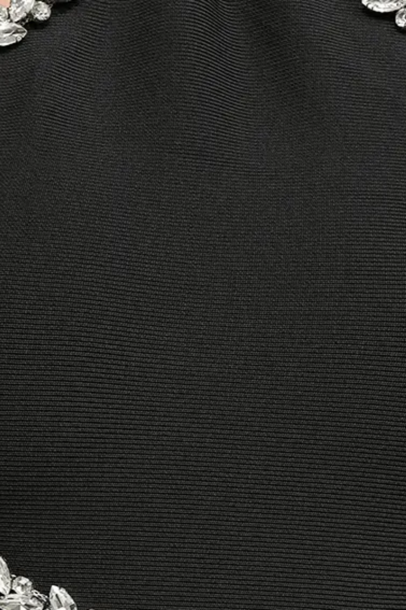Zevind Halter Rhinestone Black Bandage Maxi Dress