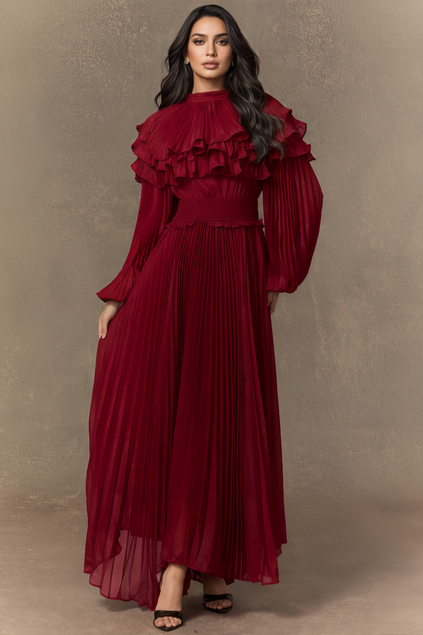 Ruffle Pleated Maxi Dress