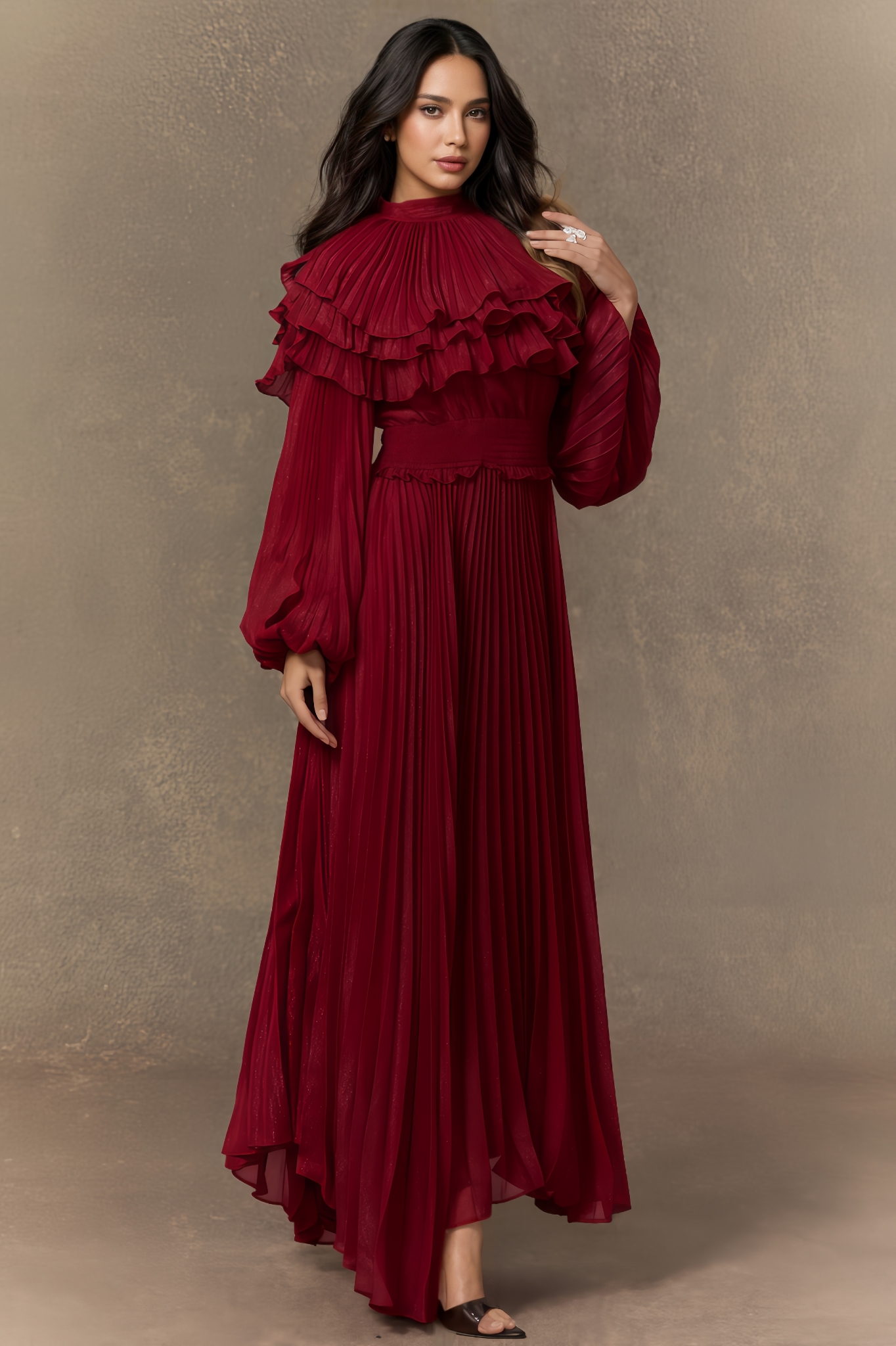 Ruffle Pleated Maxi Dress