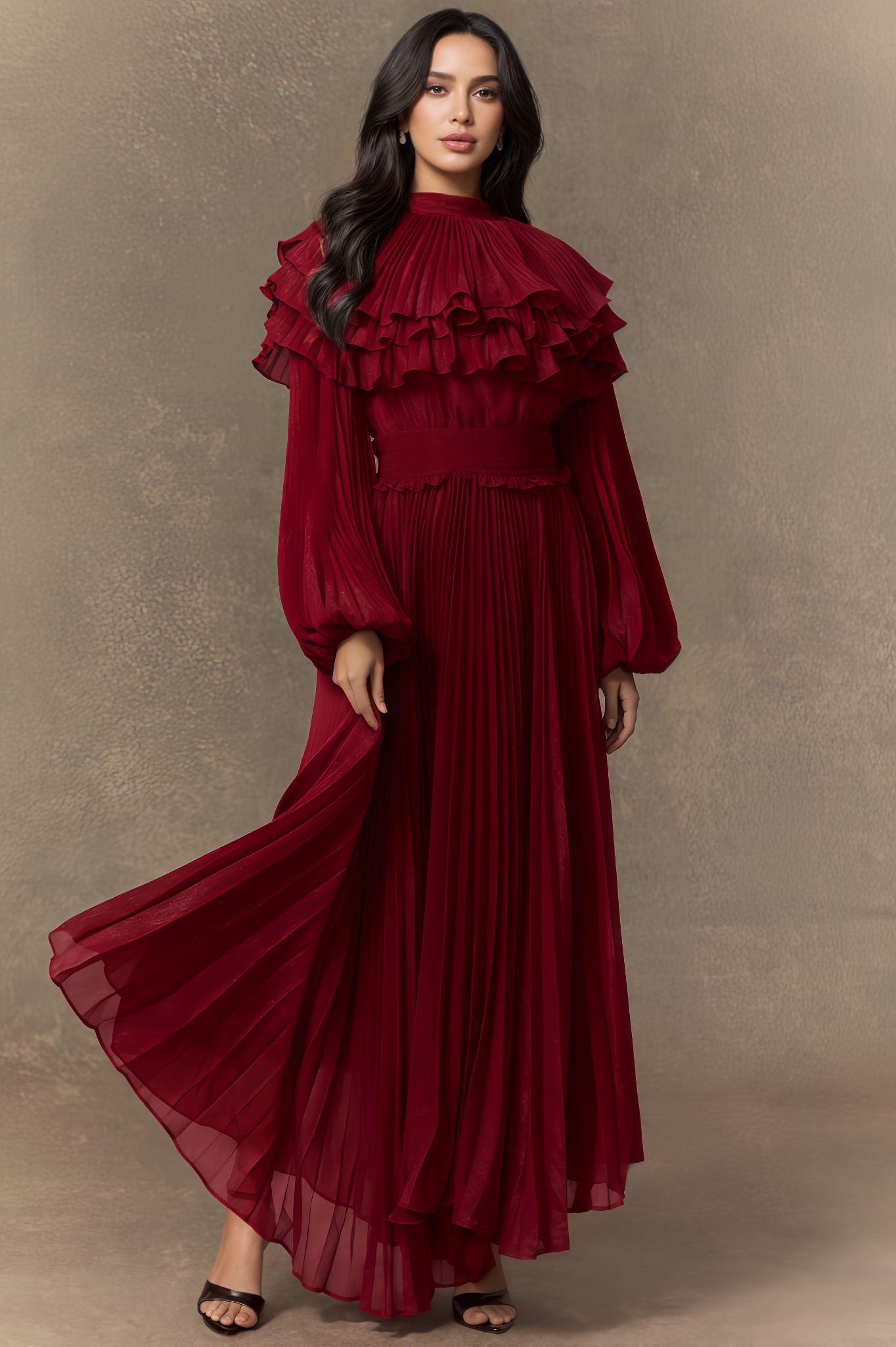 Ruffle Pleated Maxi Dress