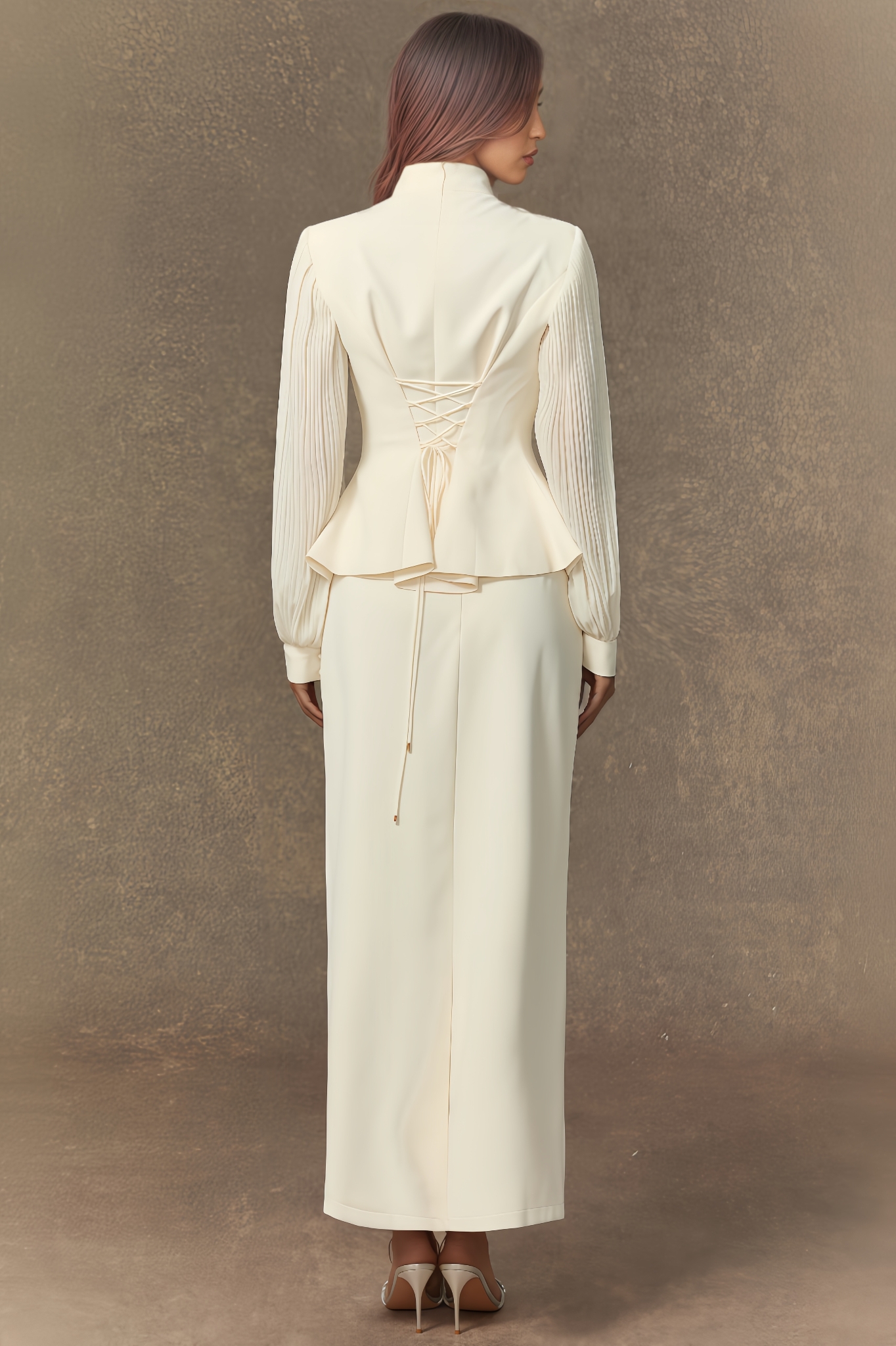 Floral Embroidery Pleated Sleeve Skirt Set