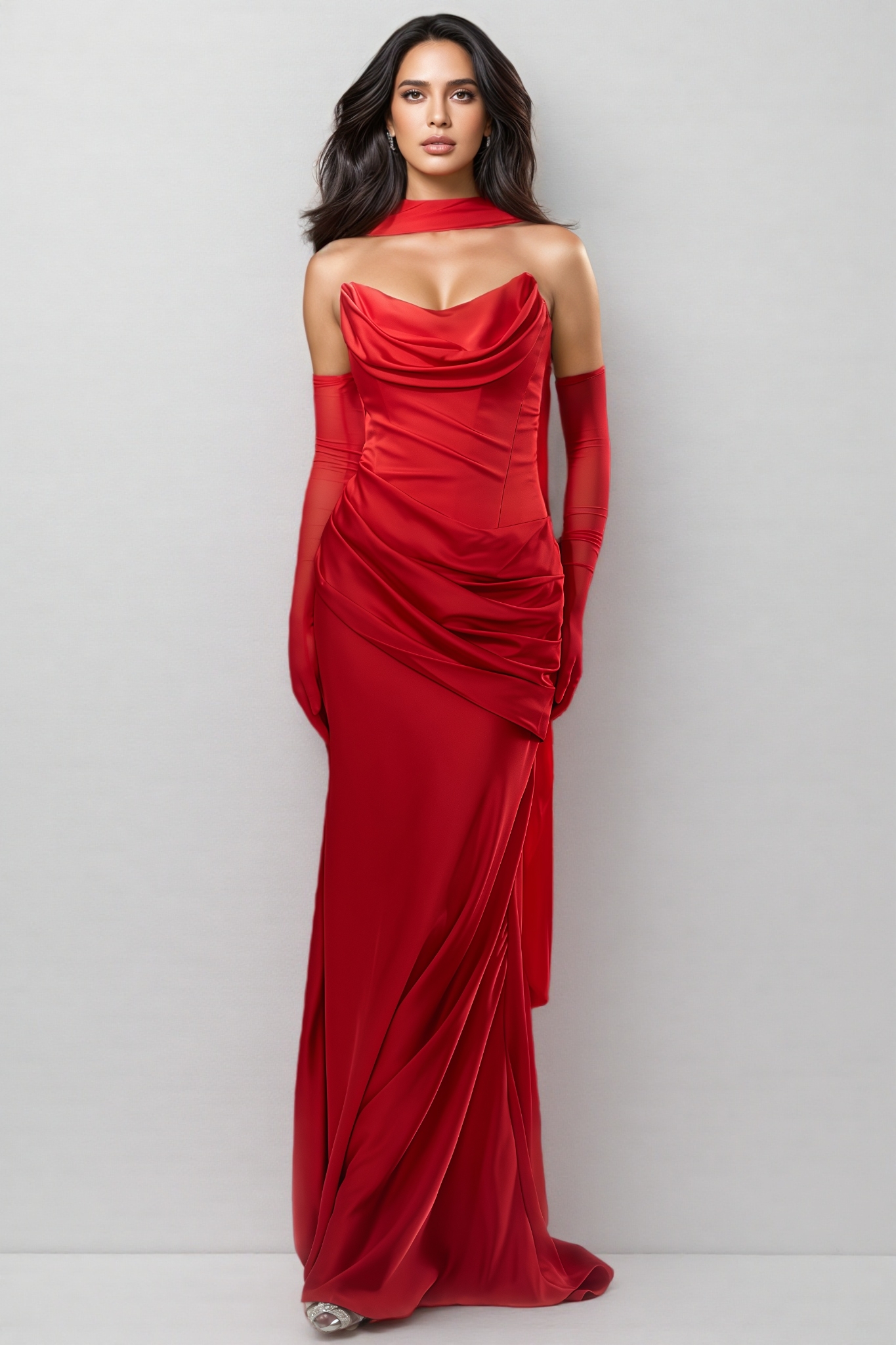 Varle Red Strapless Ruched Maxi Dress