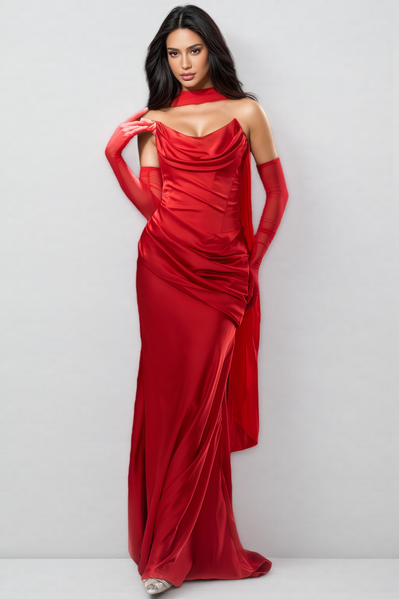 Varle Red Strapless Ruched Maxi Dress