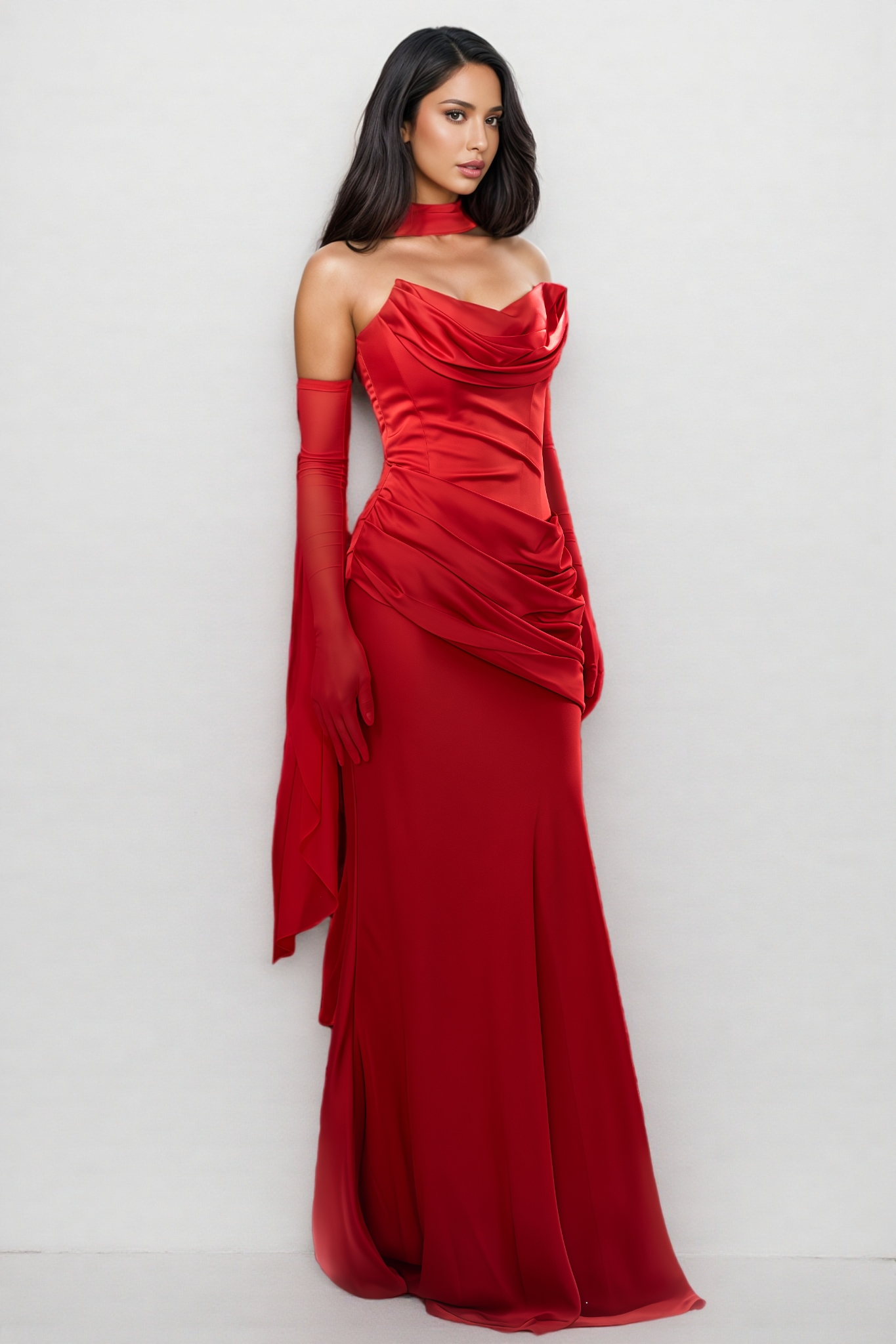 Varle Red Strapless Ruched Maxi Dress