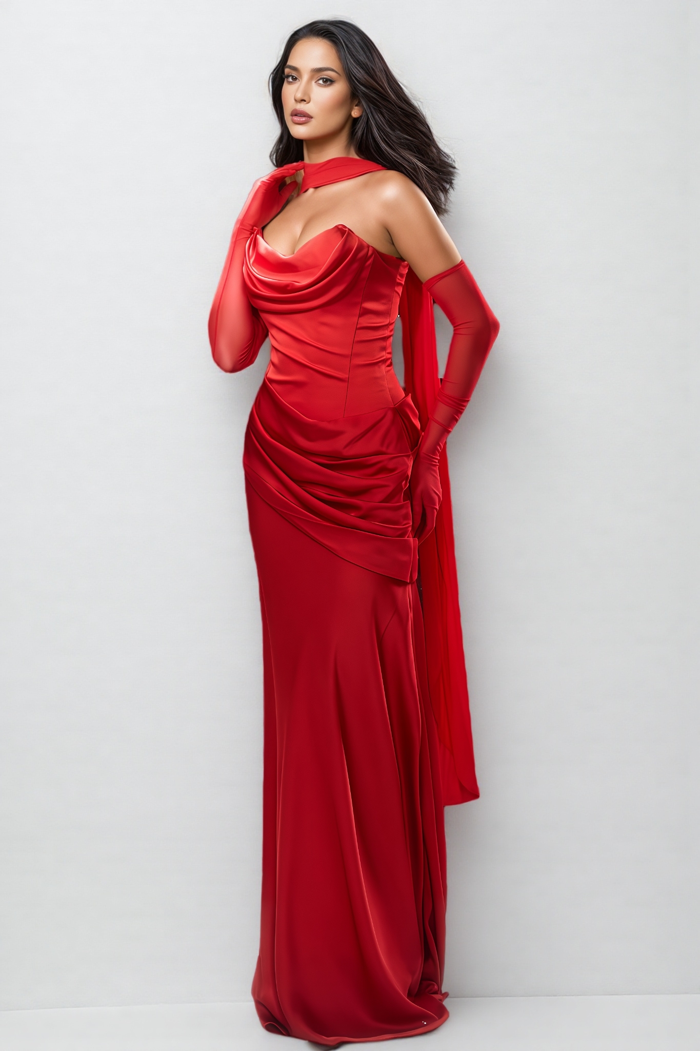 Varle Red Strapless Ruched Maxi Dress