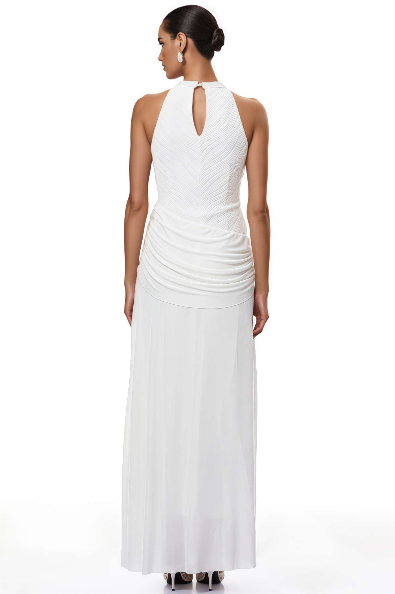 Knthony White Ruched Maxi Dress