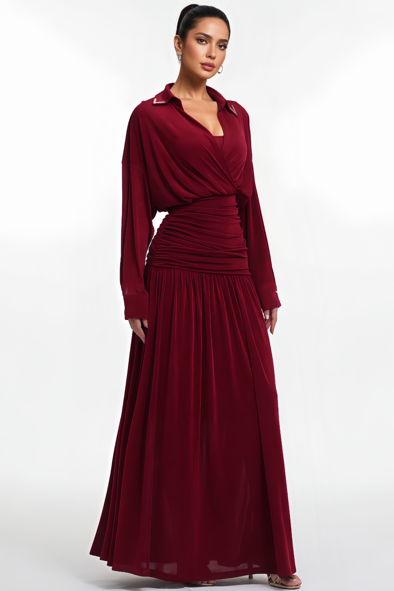 Long Sleeve Ruched Waist Knit Maxi Dress