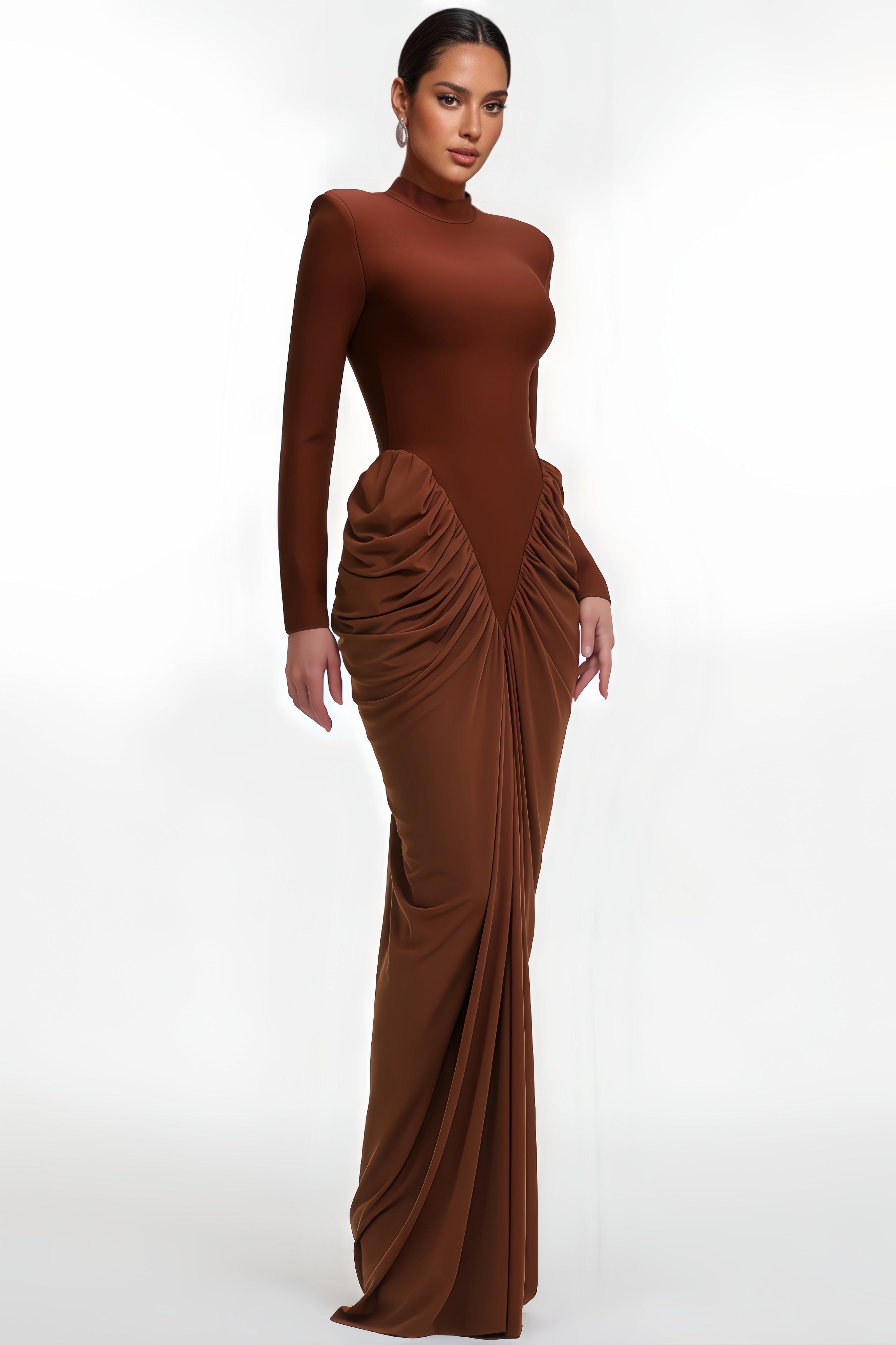 Ruby Long Sleeve Ruched Bandage Maxi Dress