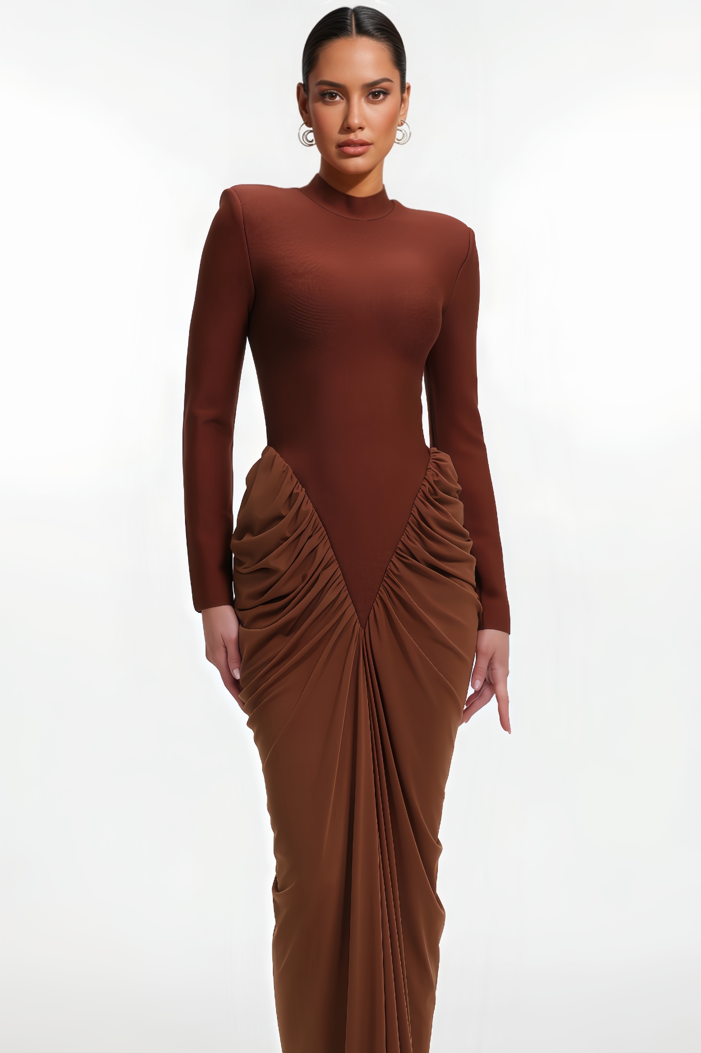 Ruby Long Sleeve Ruched Bandage Maxi Dress