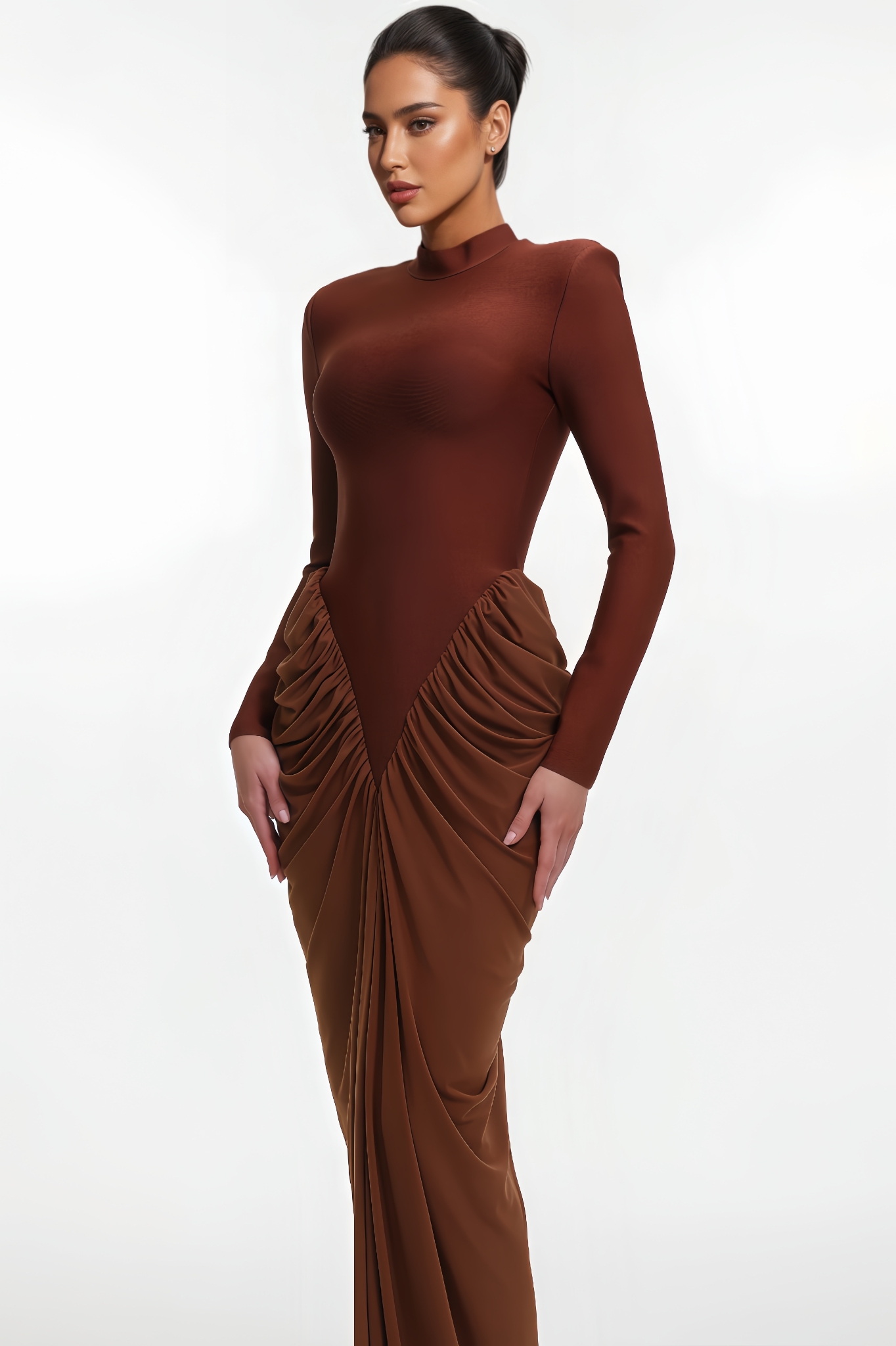 Ruby Long Sleeve Ruched Bandage Maxi Dress