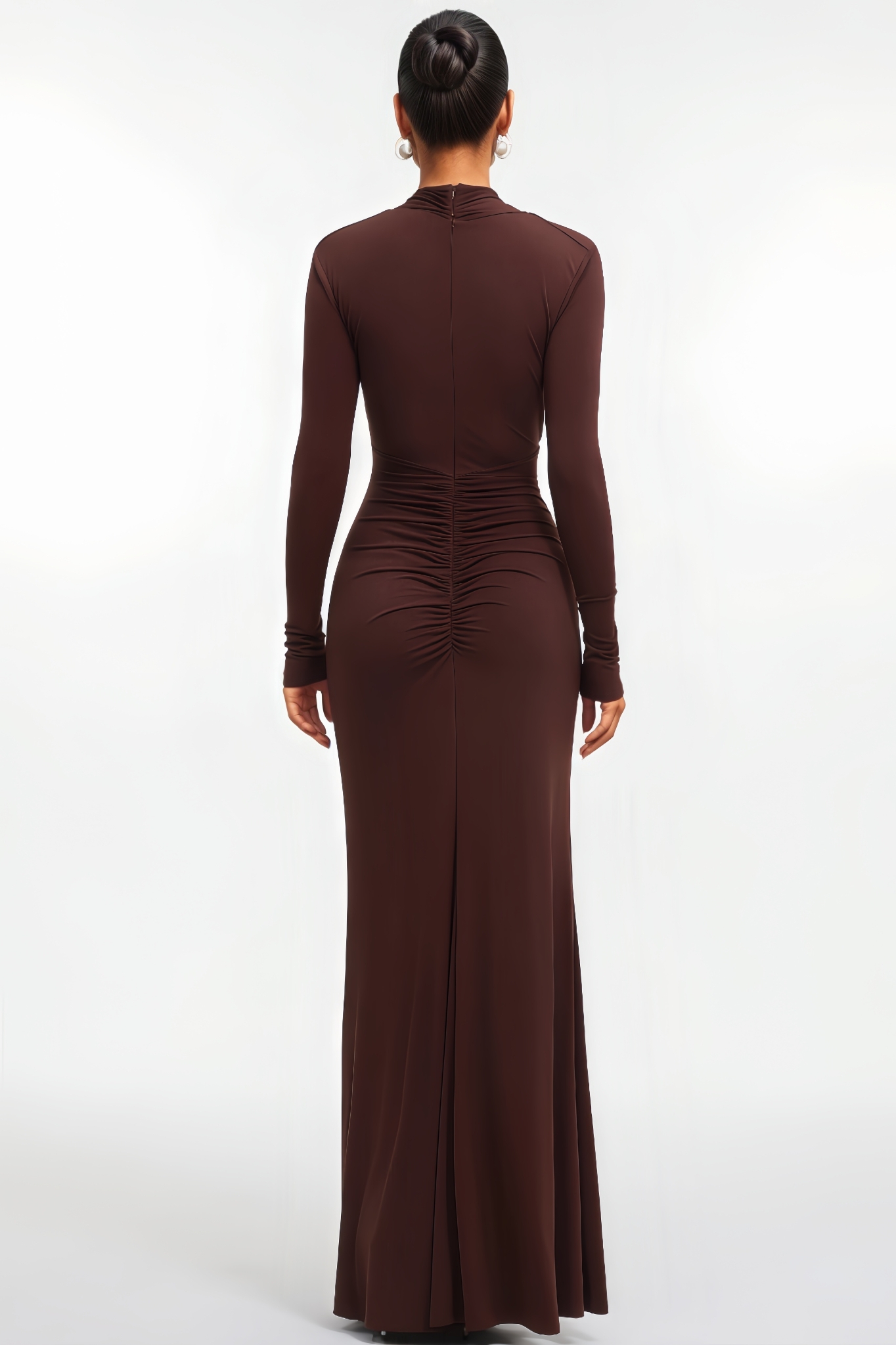 Sebastian Long Sleeve Cut Out Ruched Maxi Dress