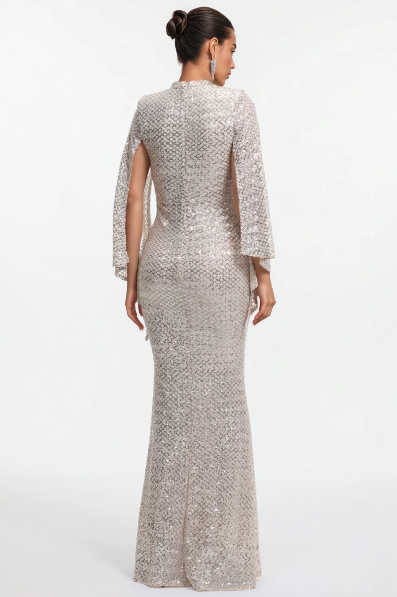 Wylekt Cape Sleeve Sequin Maxi Dress