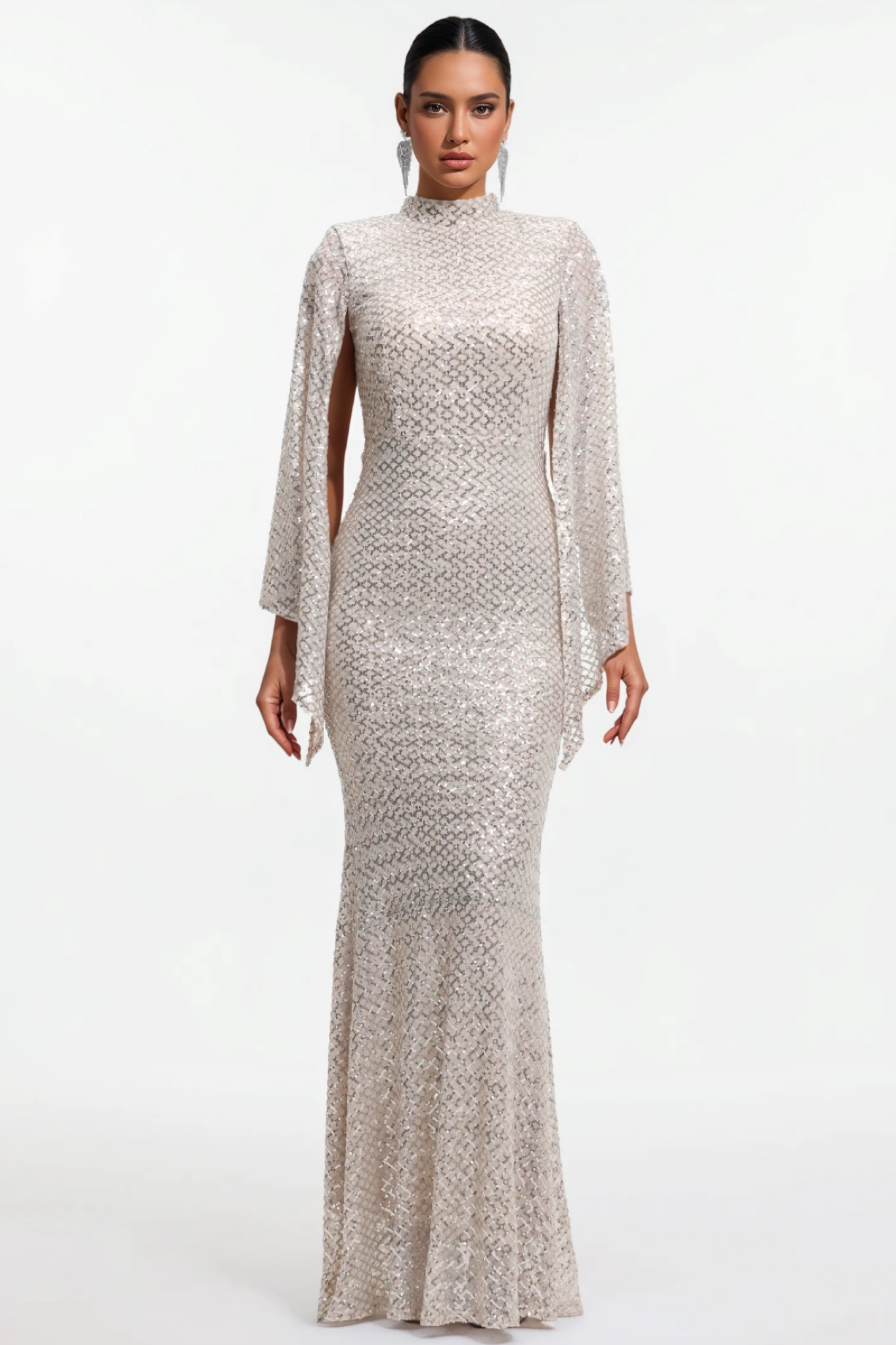 Wylekt Cape Sleeve Sequin Maxi Dress