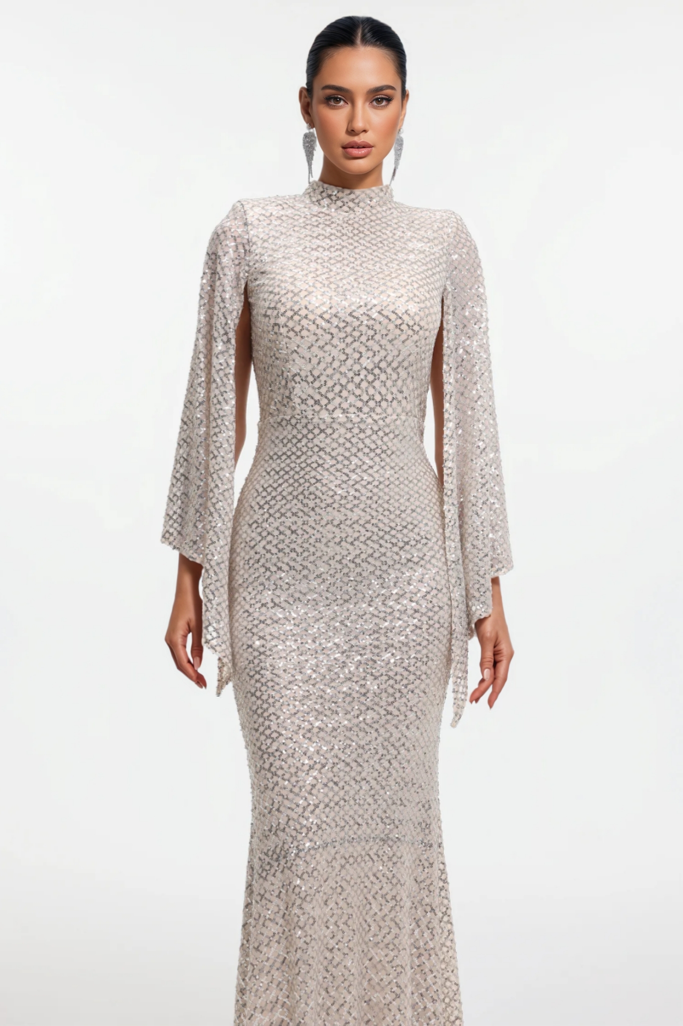 Wylekt Cape Sleeve Sequin Maxi Dress