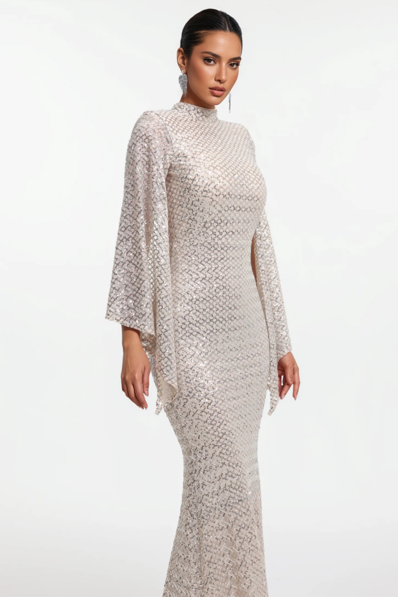 Wylekt Cape Sleeve Sequin Maxi Dress