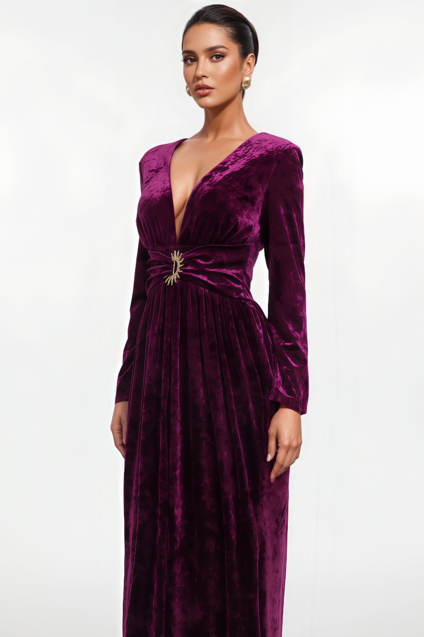 Natalie Long Sleeve V Neck Velvet Maxi Dress