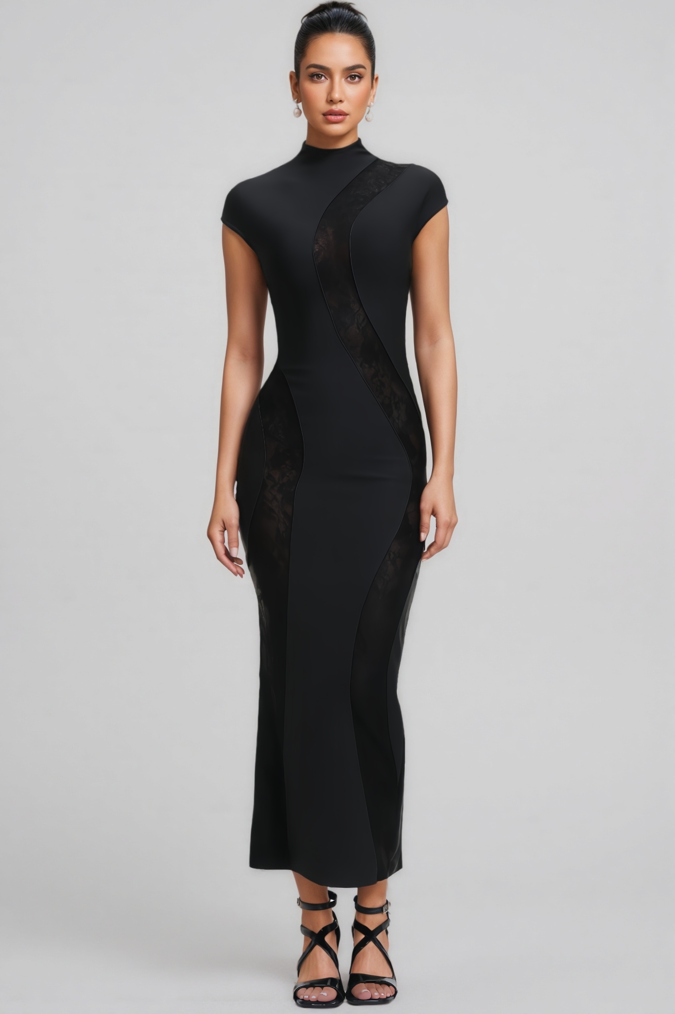 Ryan Black Lace Bandage Maxi Dress