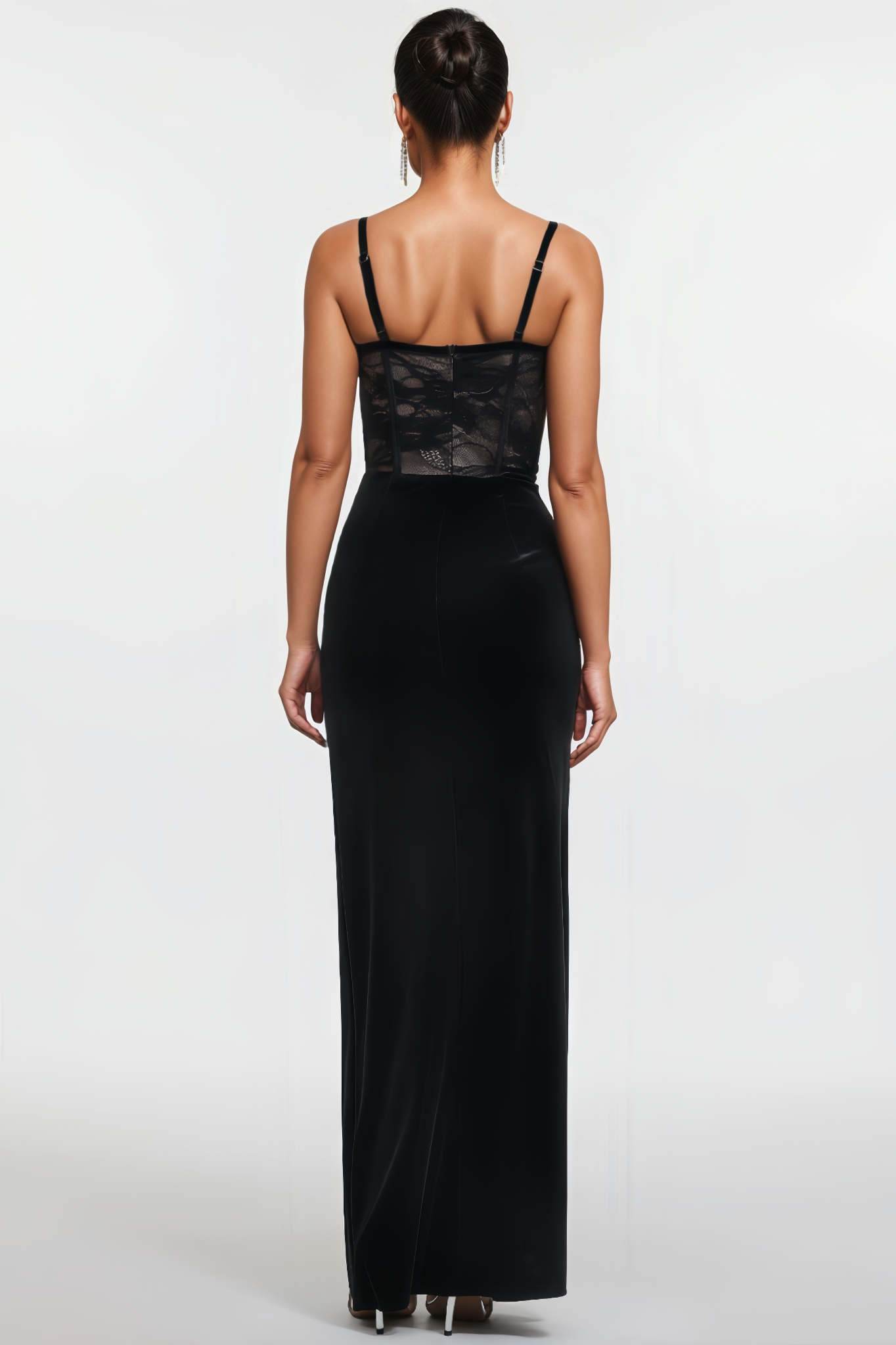 Hannah Black Lace Corset High Slit Maxi Dress