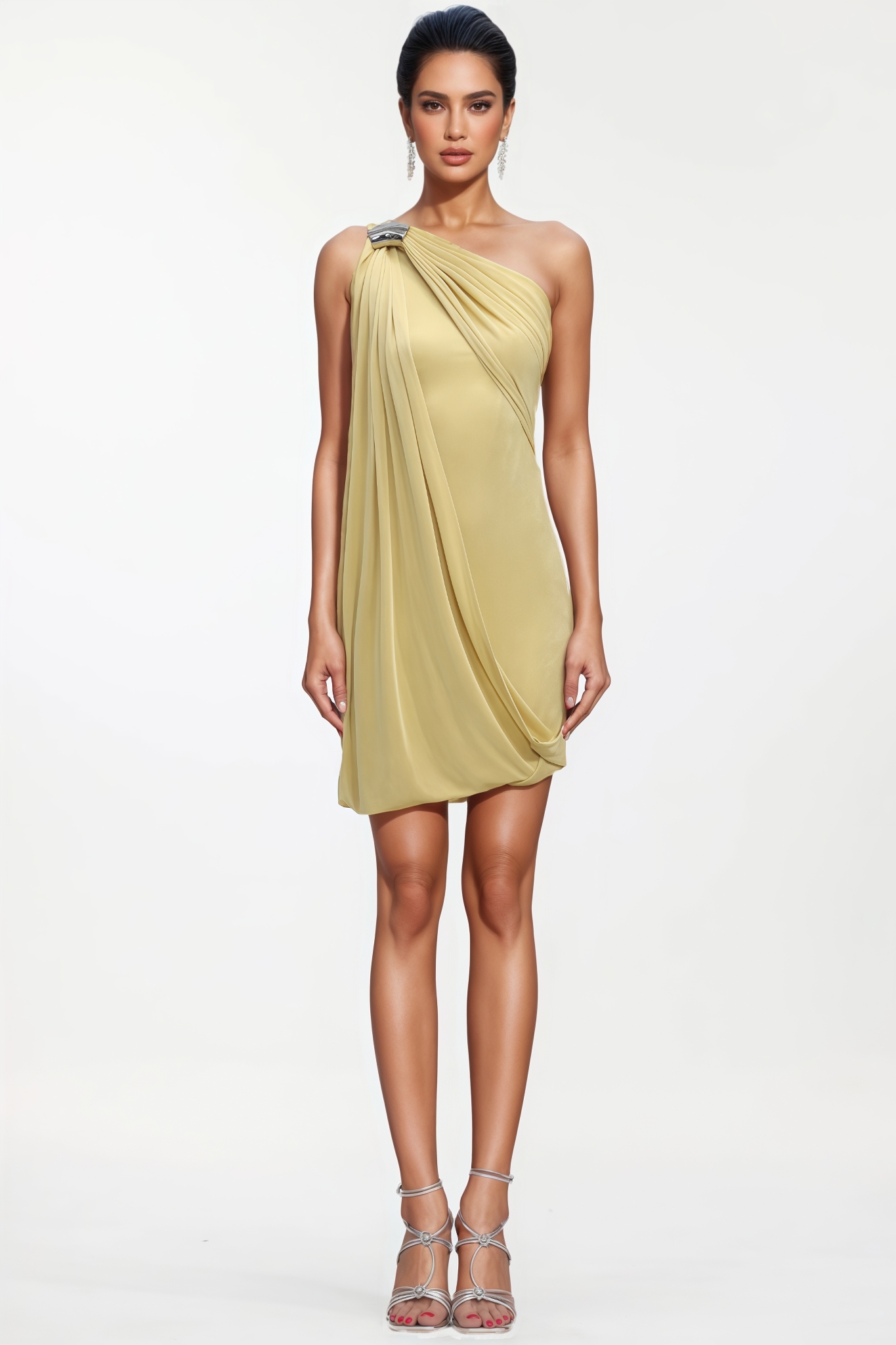 Sylort Yellow Sleeveless Drape Knit Mini Dress