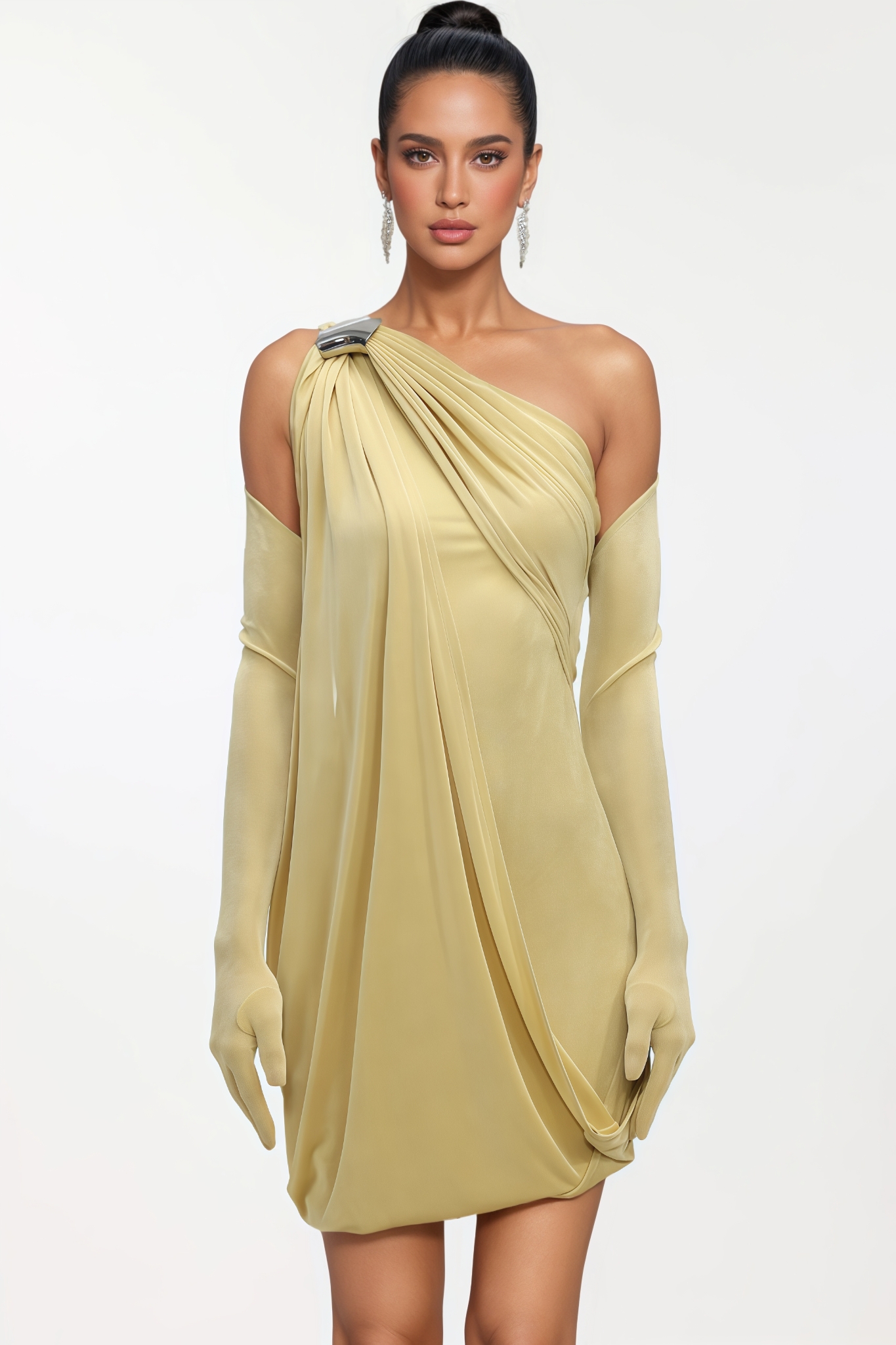 Sylort Yellow Sleeveless Drape Knit Mini Dress