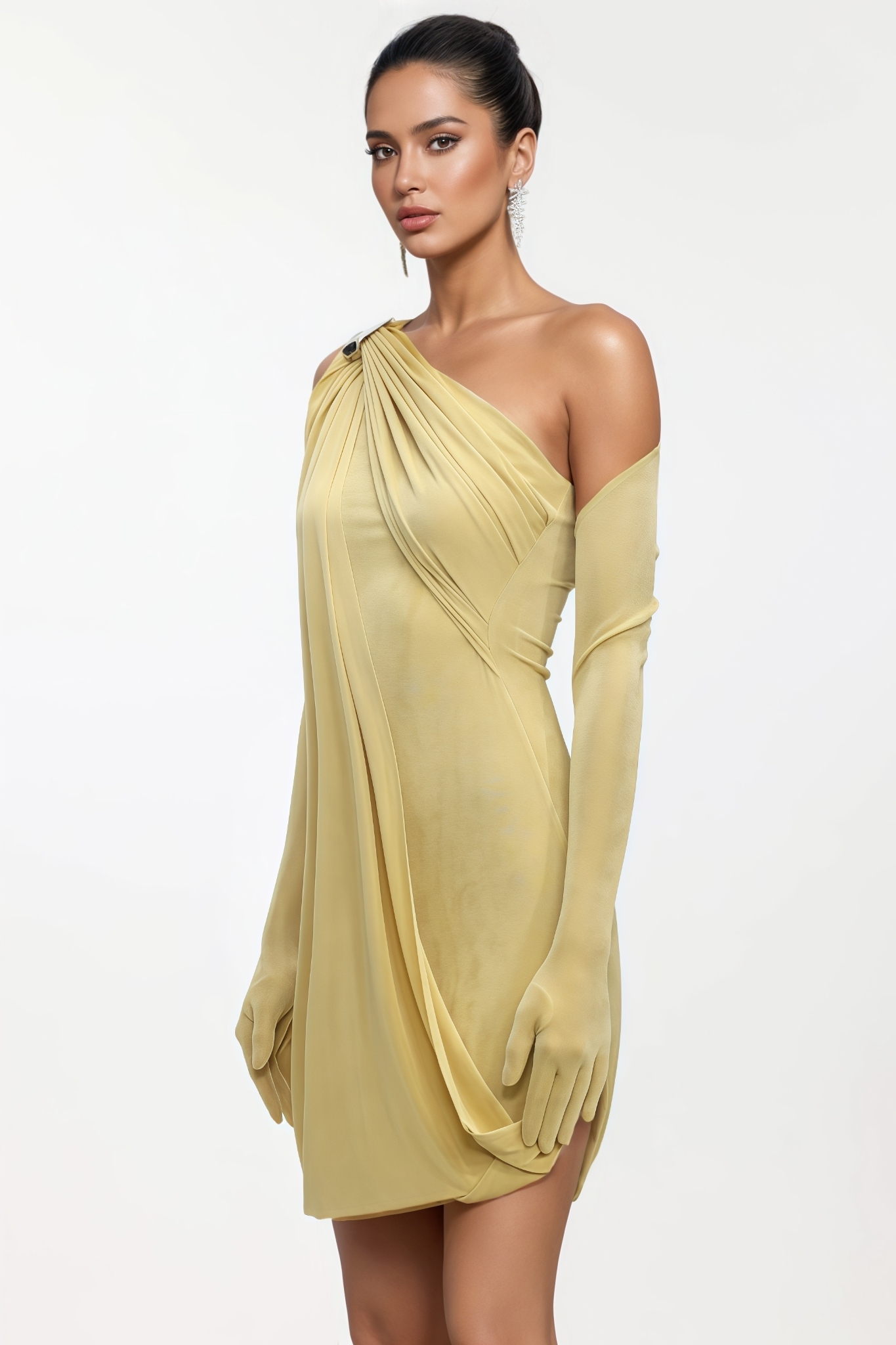 Sylort Yellow Sleeveless Drape Knit Mini Dress