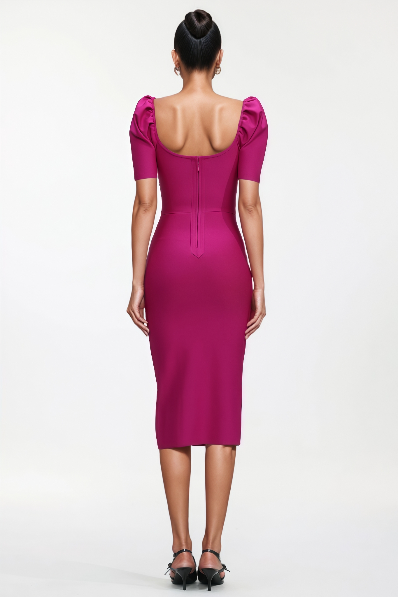 Wylast Short Sleeve Bandage Pink Midi Dress