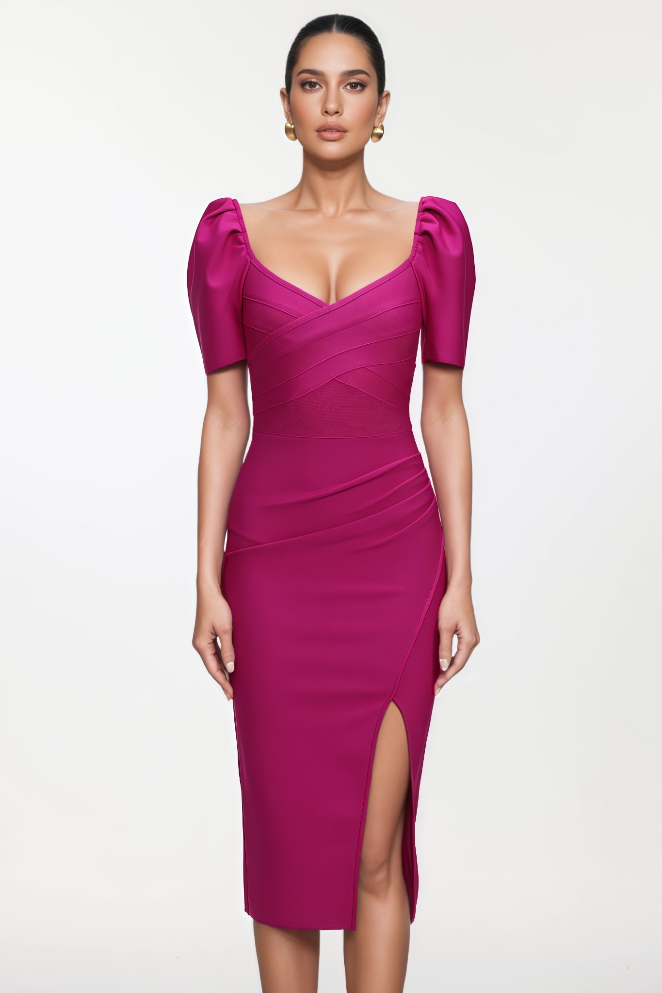 Wylast Short Sleeve Bandage Pink Midi Dress