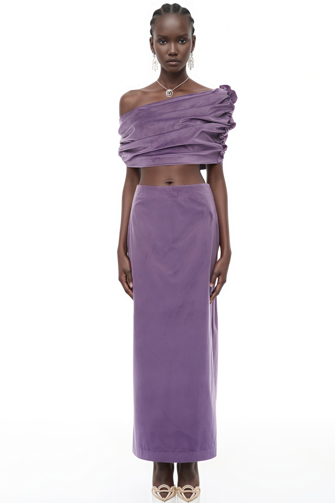 Ardel Purple Asymmetrical Top Maxi Dress Set