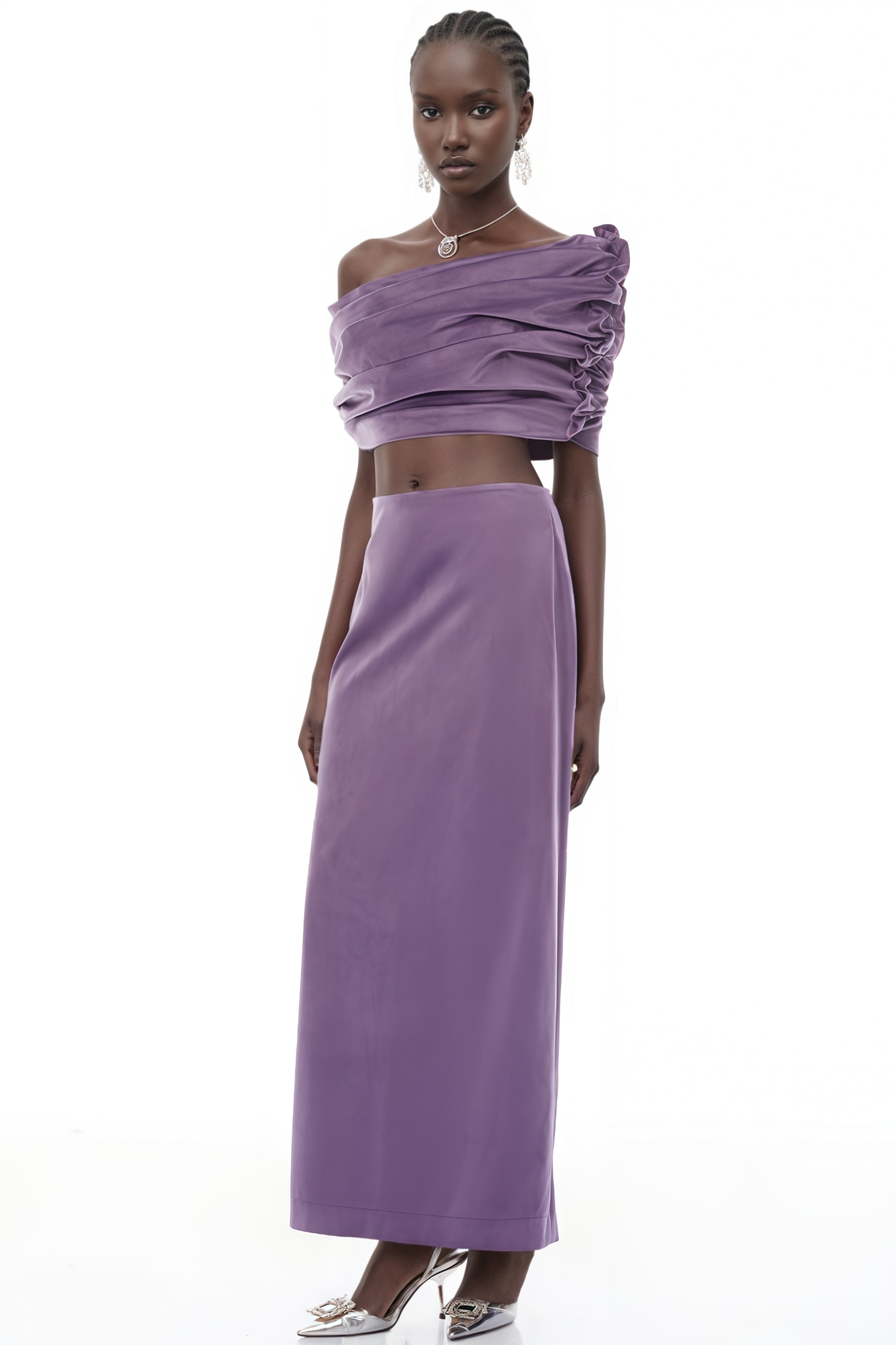Ardel Purple Asymmetrical Top Maxi Dress Set