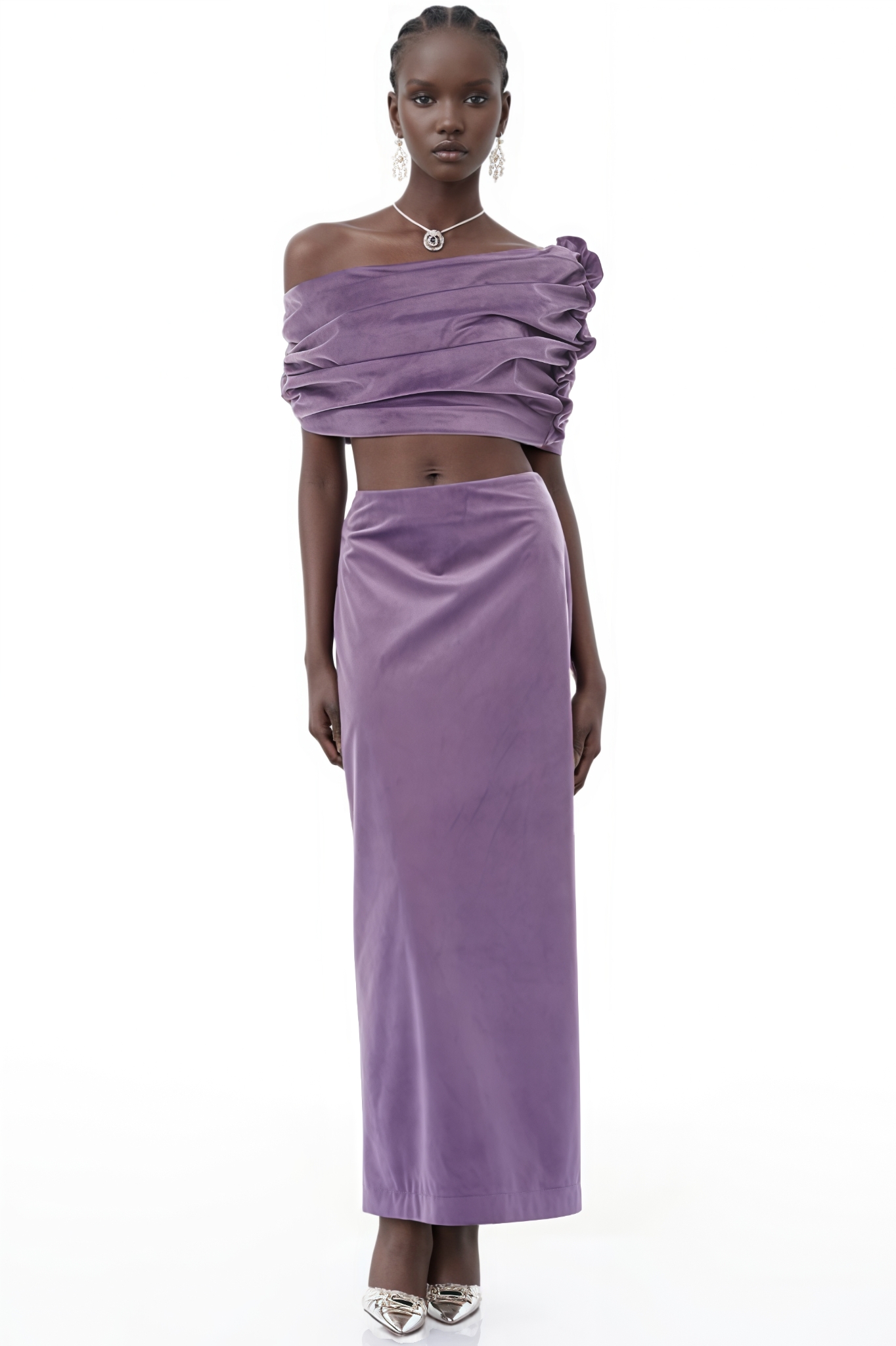 Ardel Purple Asymmetrical Top Maxi Dress Set