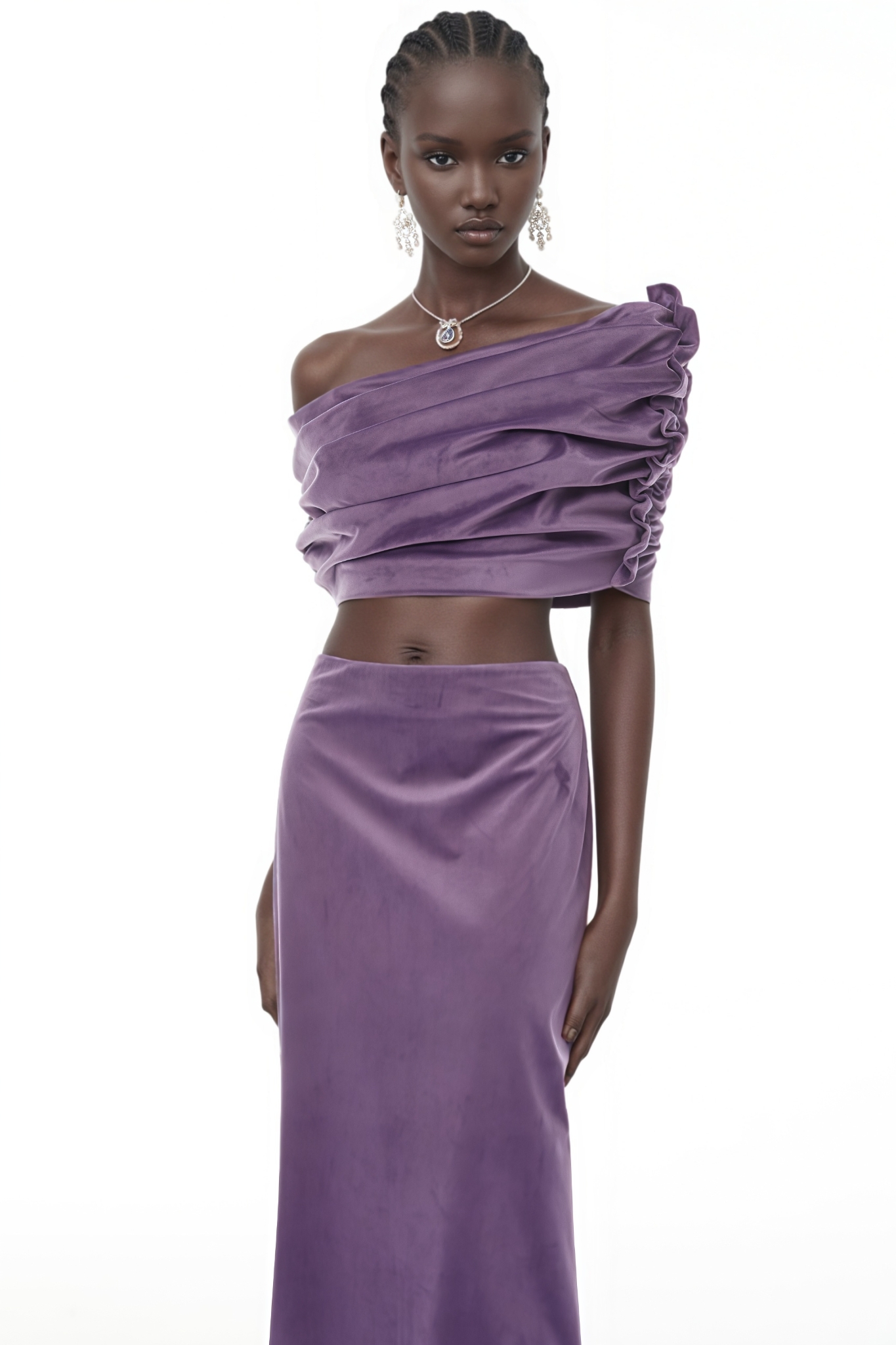 Ardel Purple Asymmetrical Top Maxi Dress Set