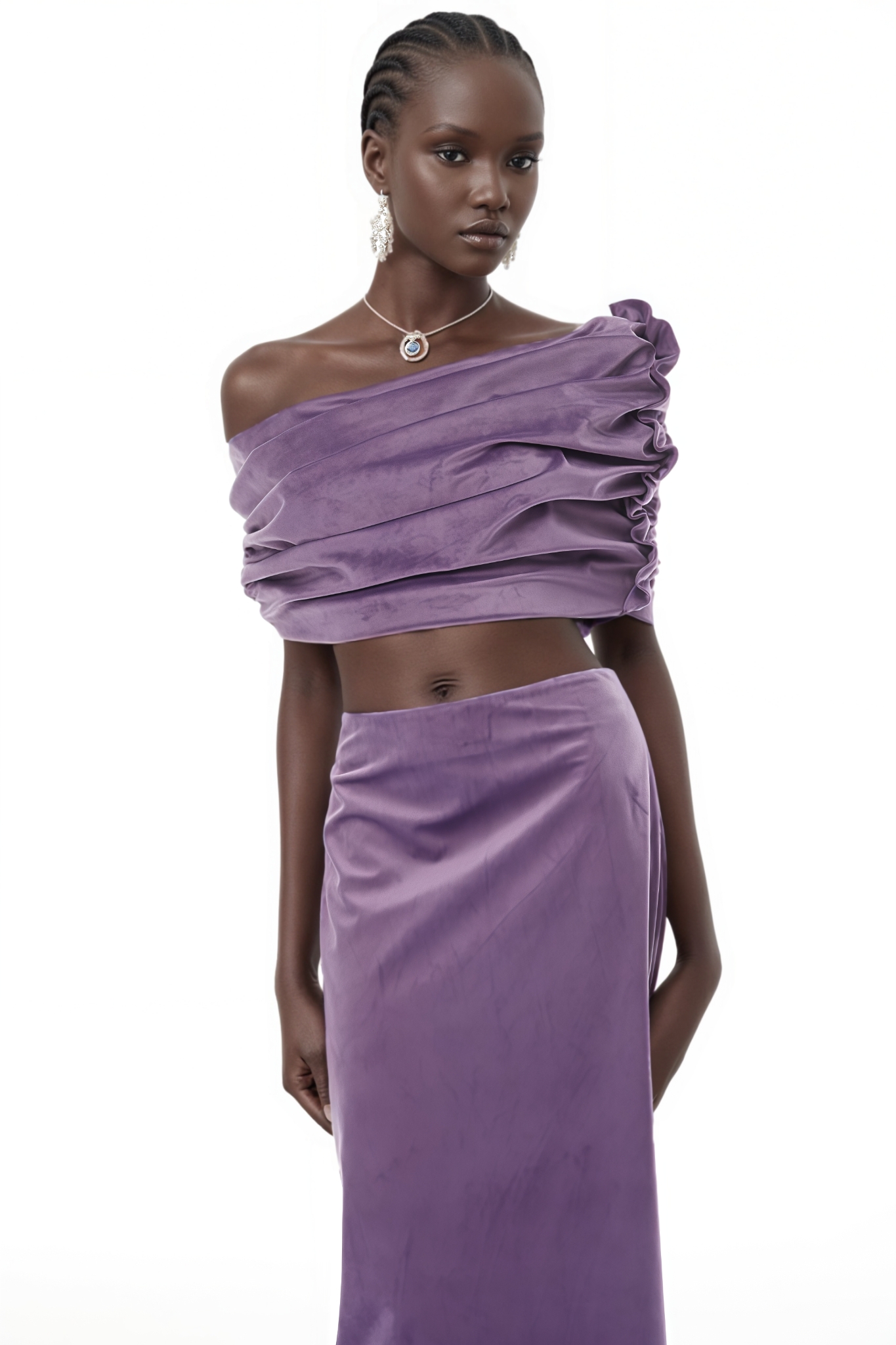 Ardel Purple Asymmetrical Top Maxi Dress Set