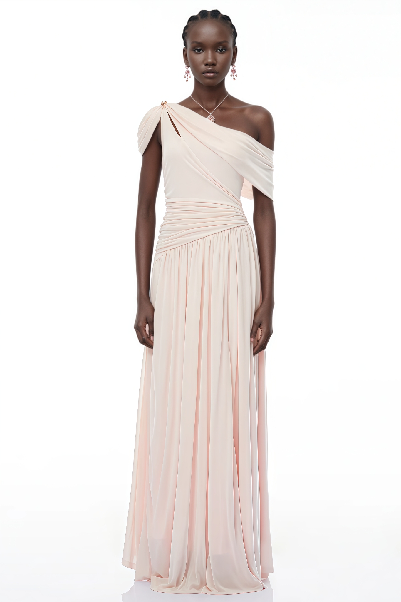 Brased Pink Asymmetrical Gathered Maxi Dress