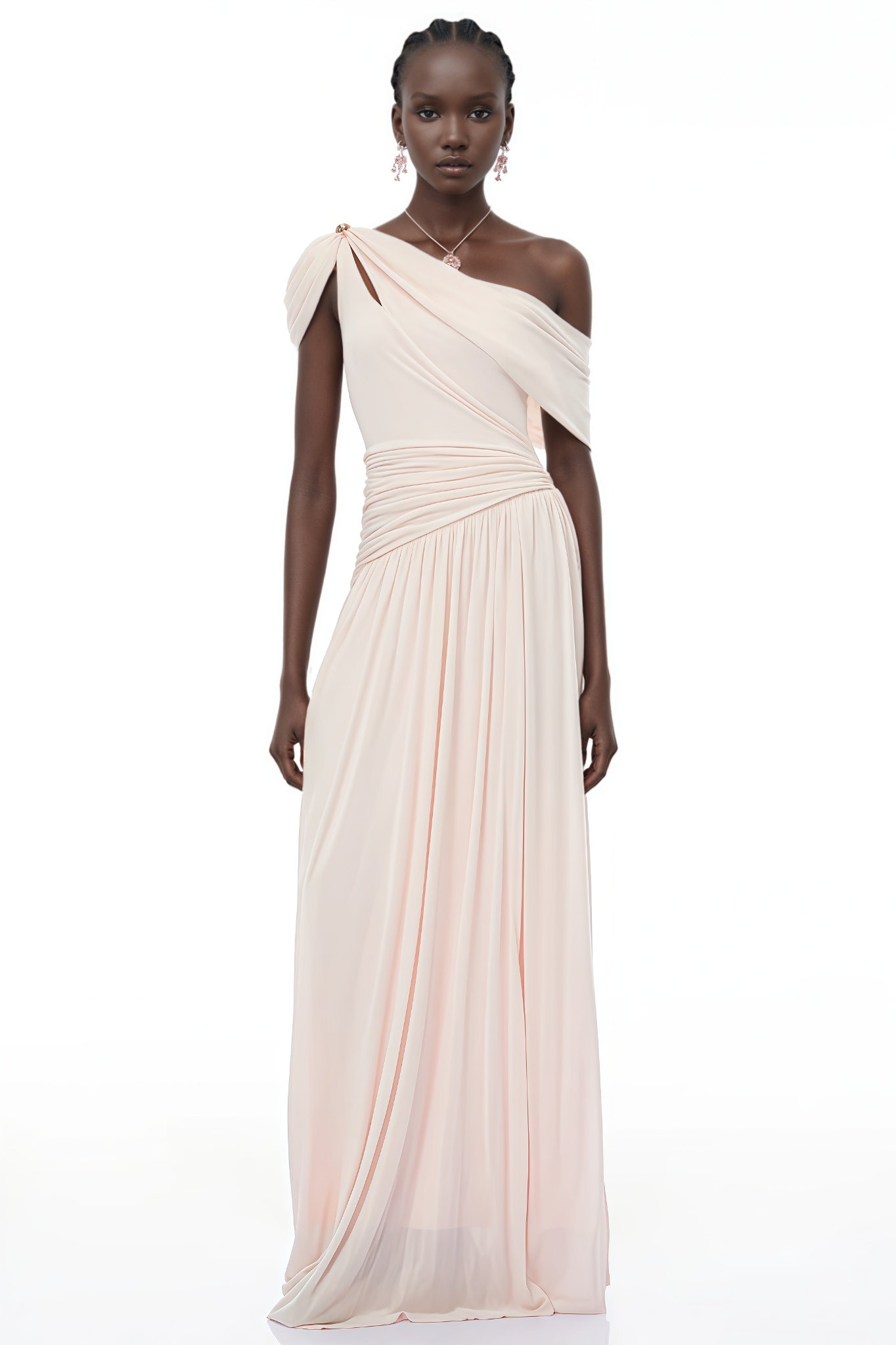 Brased Pink Asymmetrical Gathered Maxi Dress