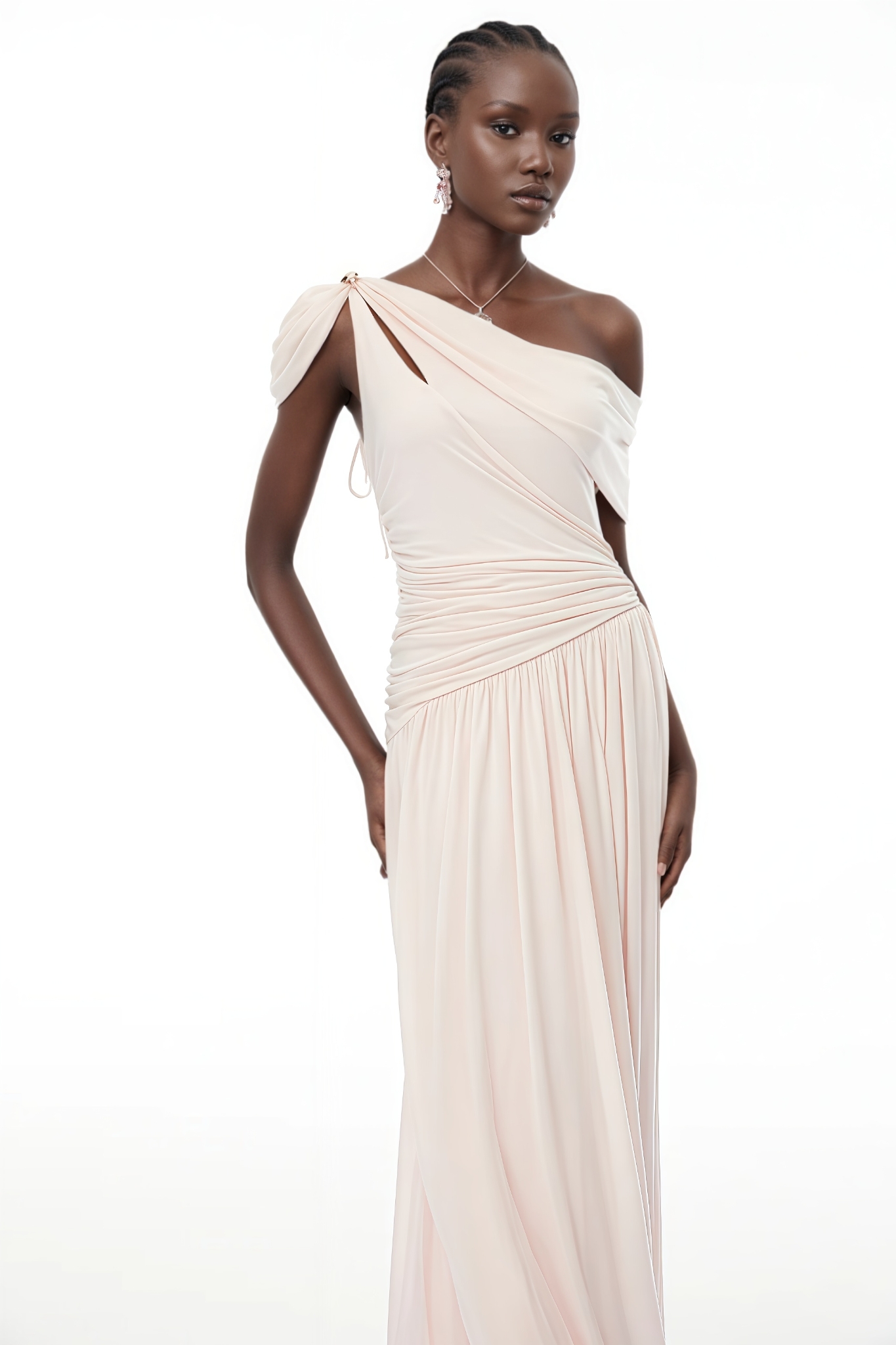 Brased Pink Asymmetrical Gathered Maxi Dress