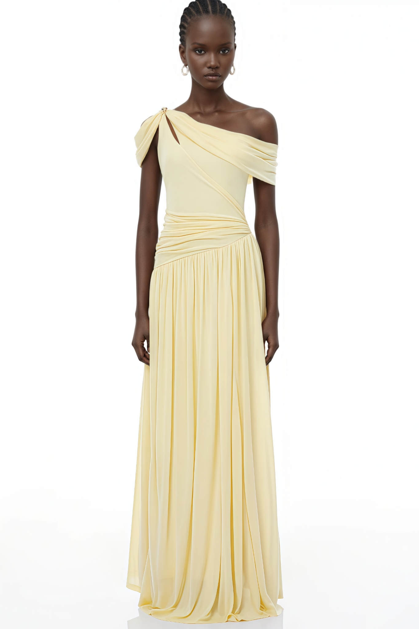 Andellt Yellow Asymmetrical Gathered Maxi Dress