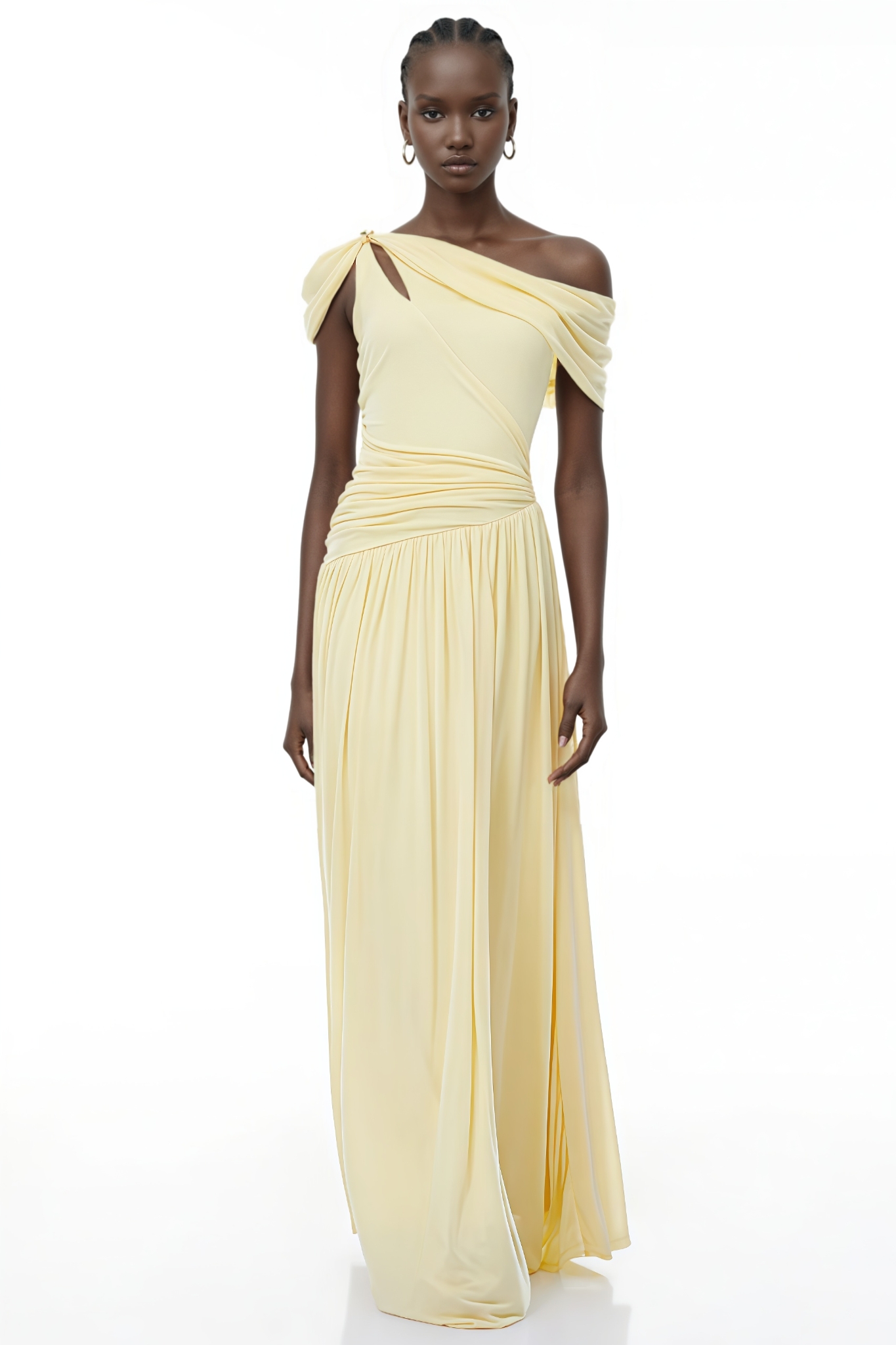 Andellt Yellow Asymmetrical Gathered Maxi Dress