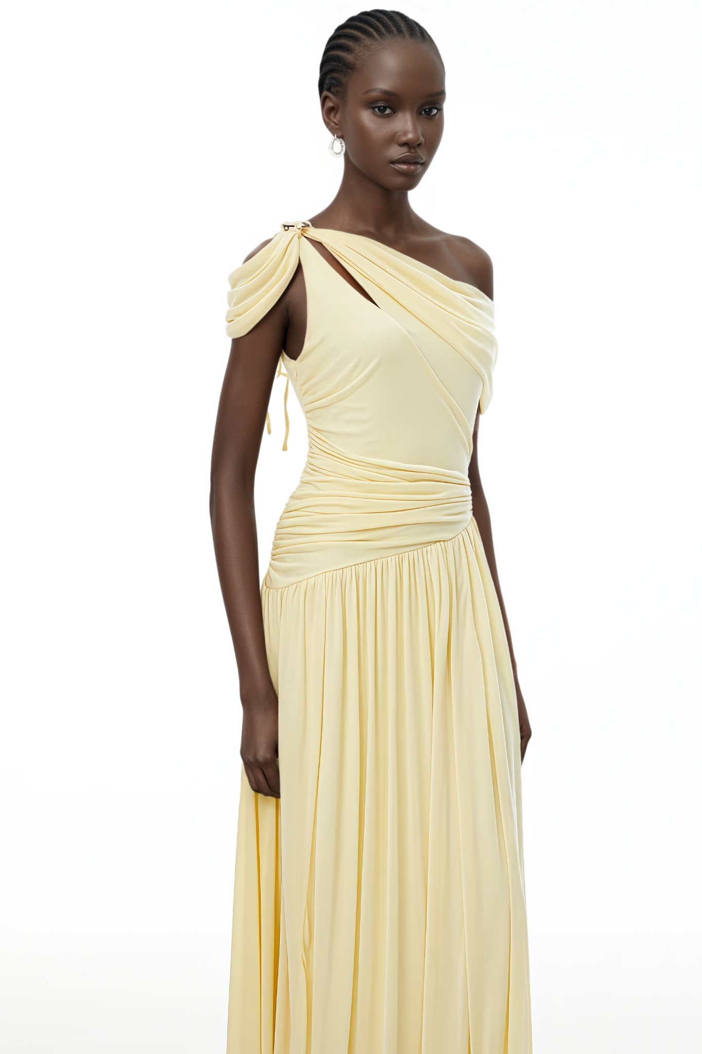Andellt Yellow Asymmetrical Gathered Maxi Dress
