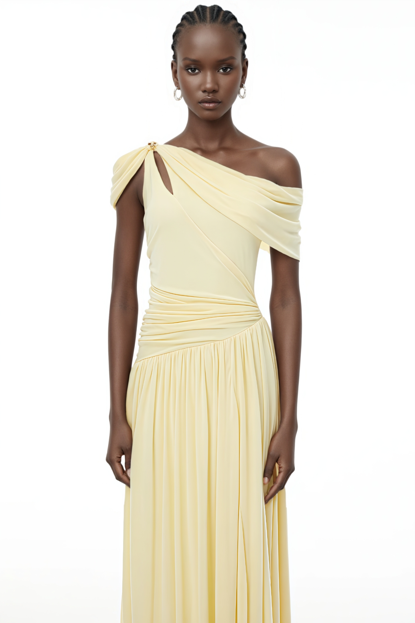 Andellt Yellow Asymmetrical Gathered Maxi Dress