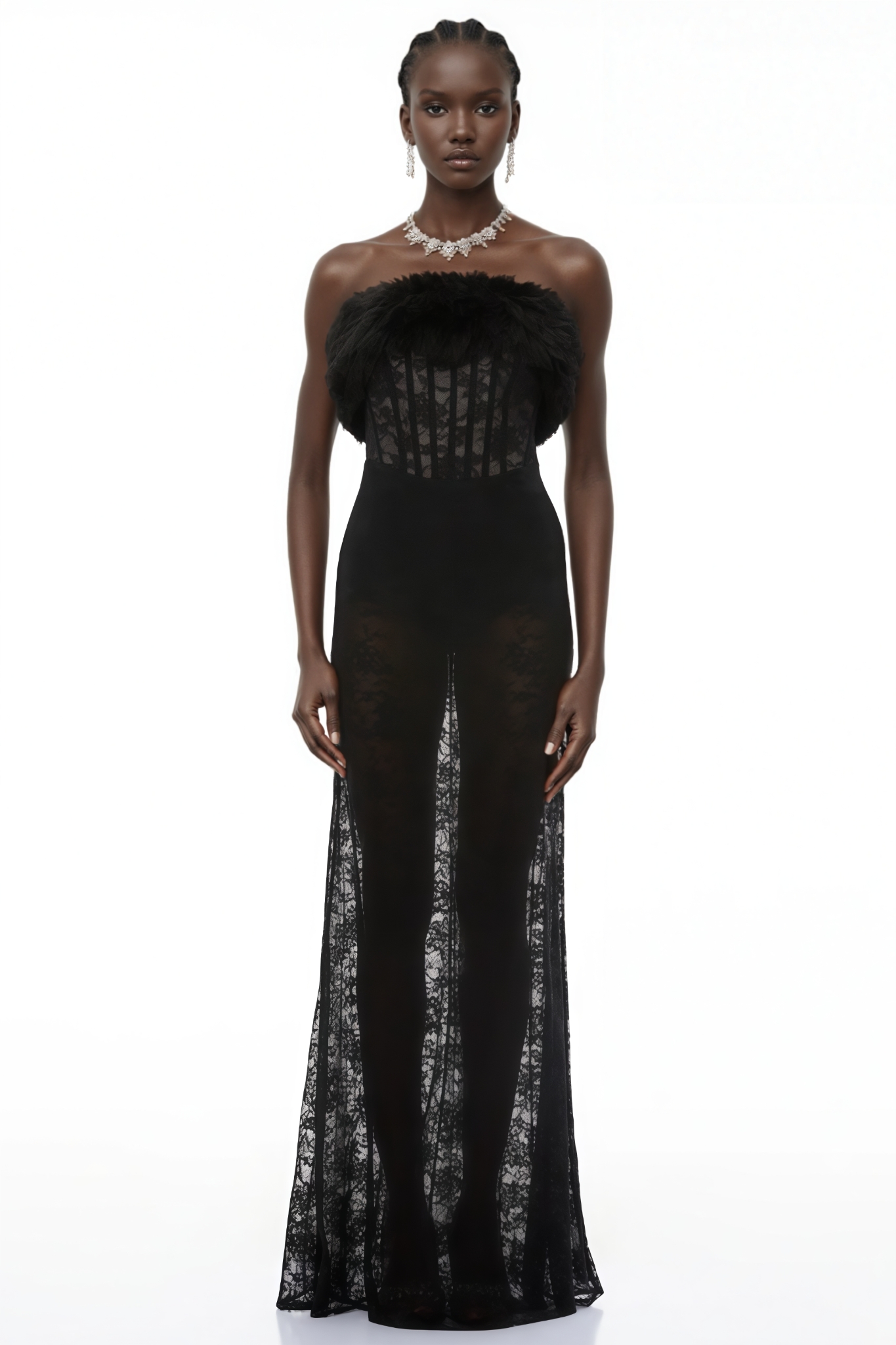 Torveik Black Strapless Lace Maxi Dress