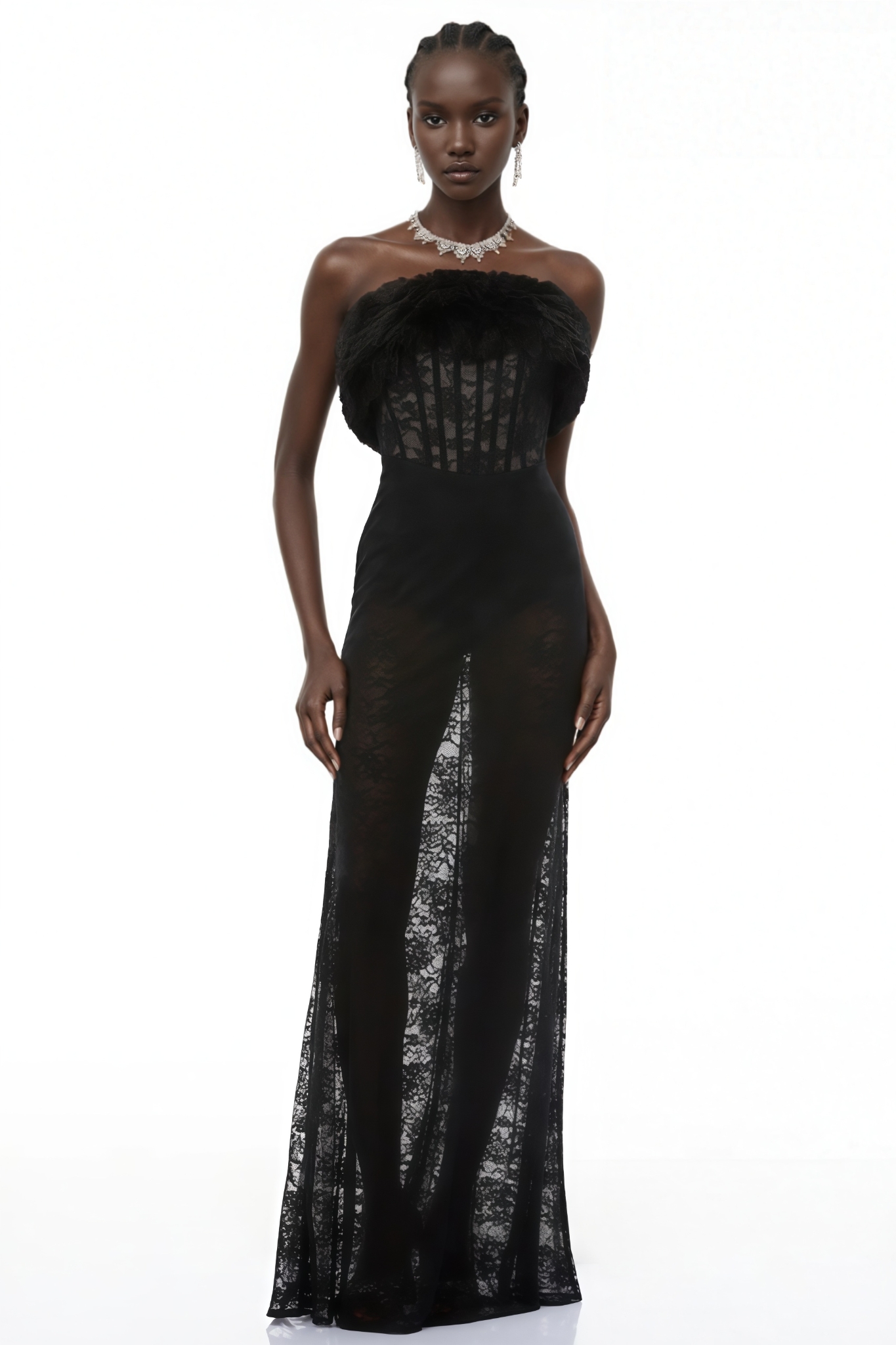 Torveik Black Strapless Lace Maxi Dress