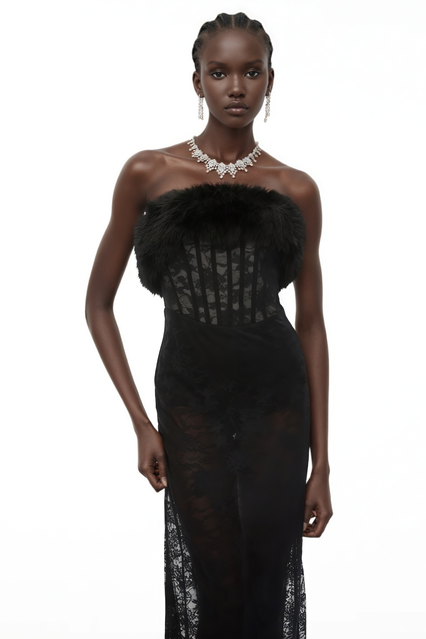 Torveik Black Strapless Lace Maxi Dress