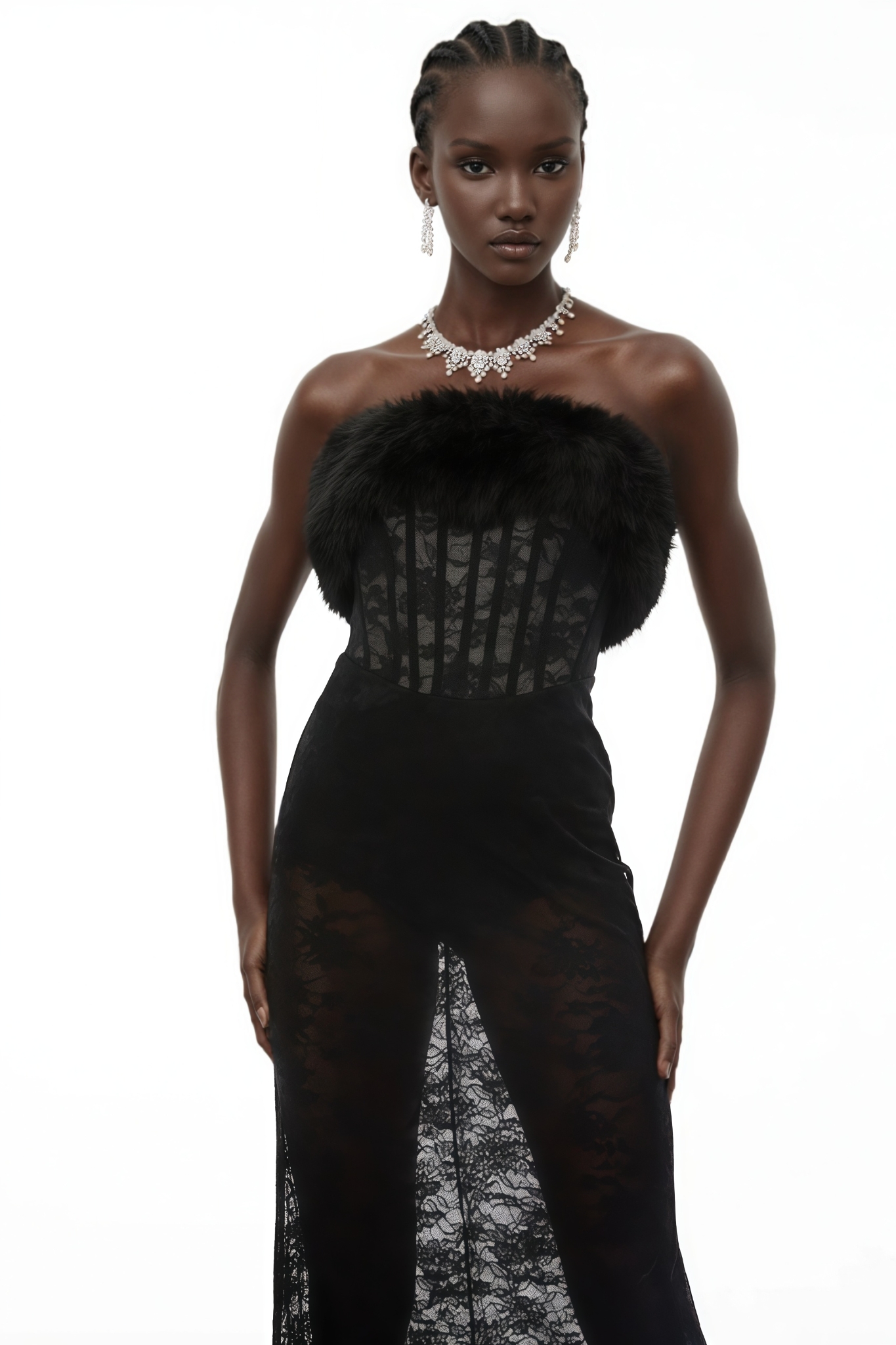 Torveik Black Strapless Lace Maxi Dress