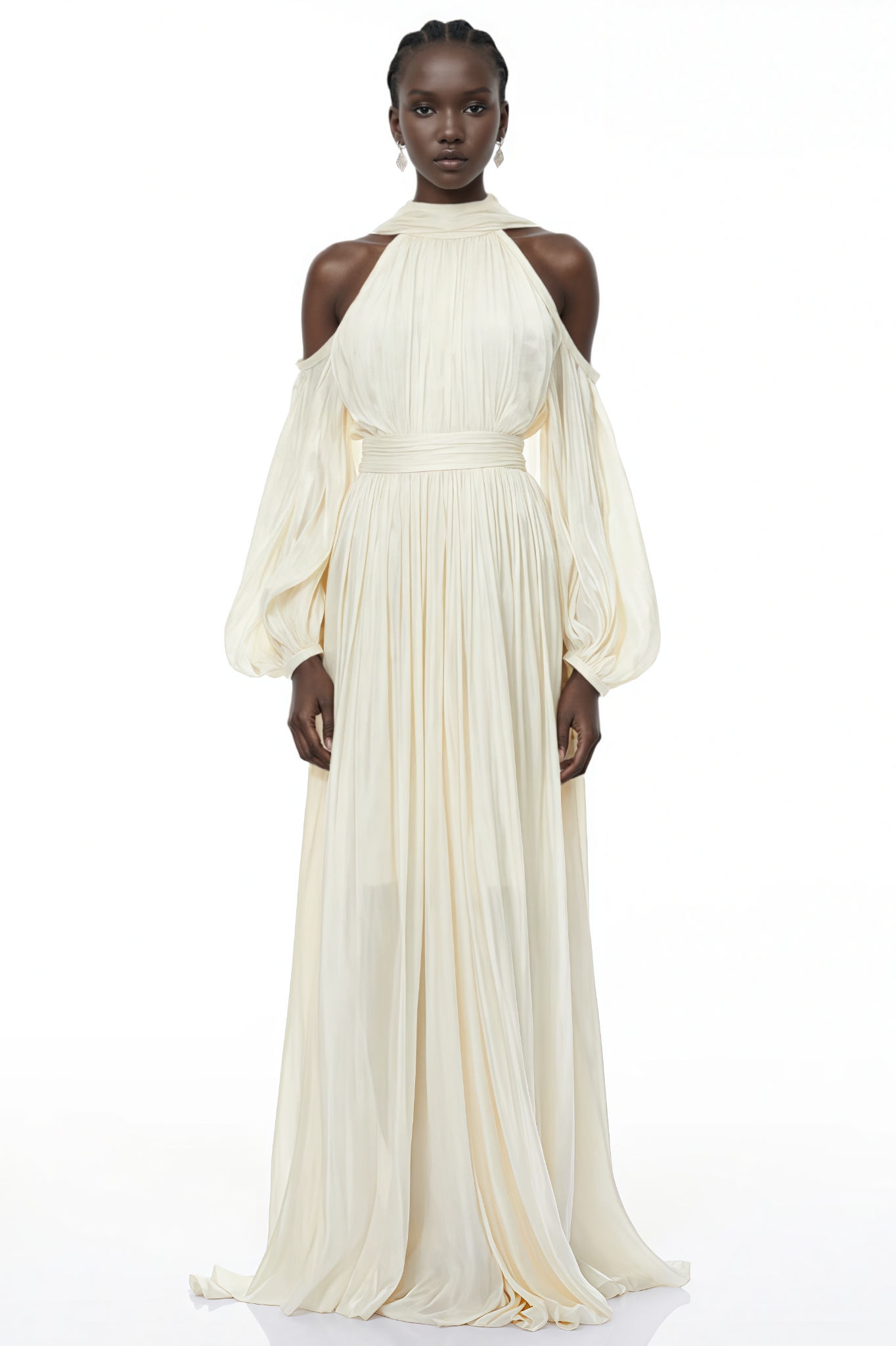 Tavinly White Off Shoulder Ruched Maxi Dress