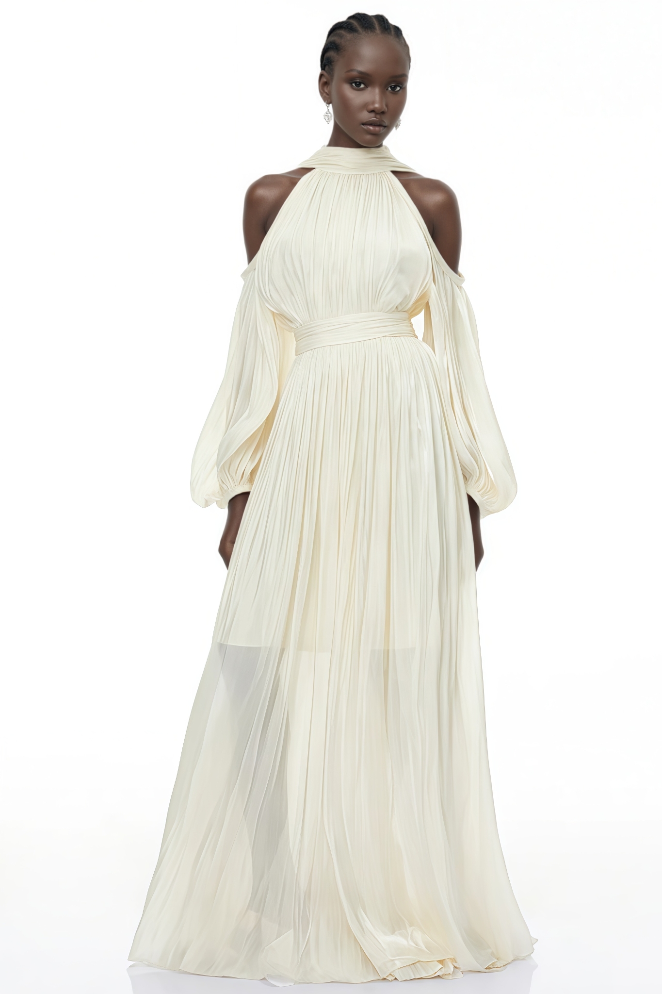 Tavinly White Off Shoulder Ruched Maxi Dress