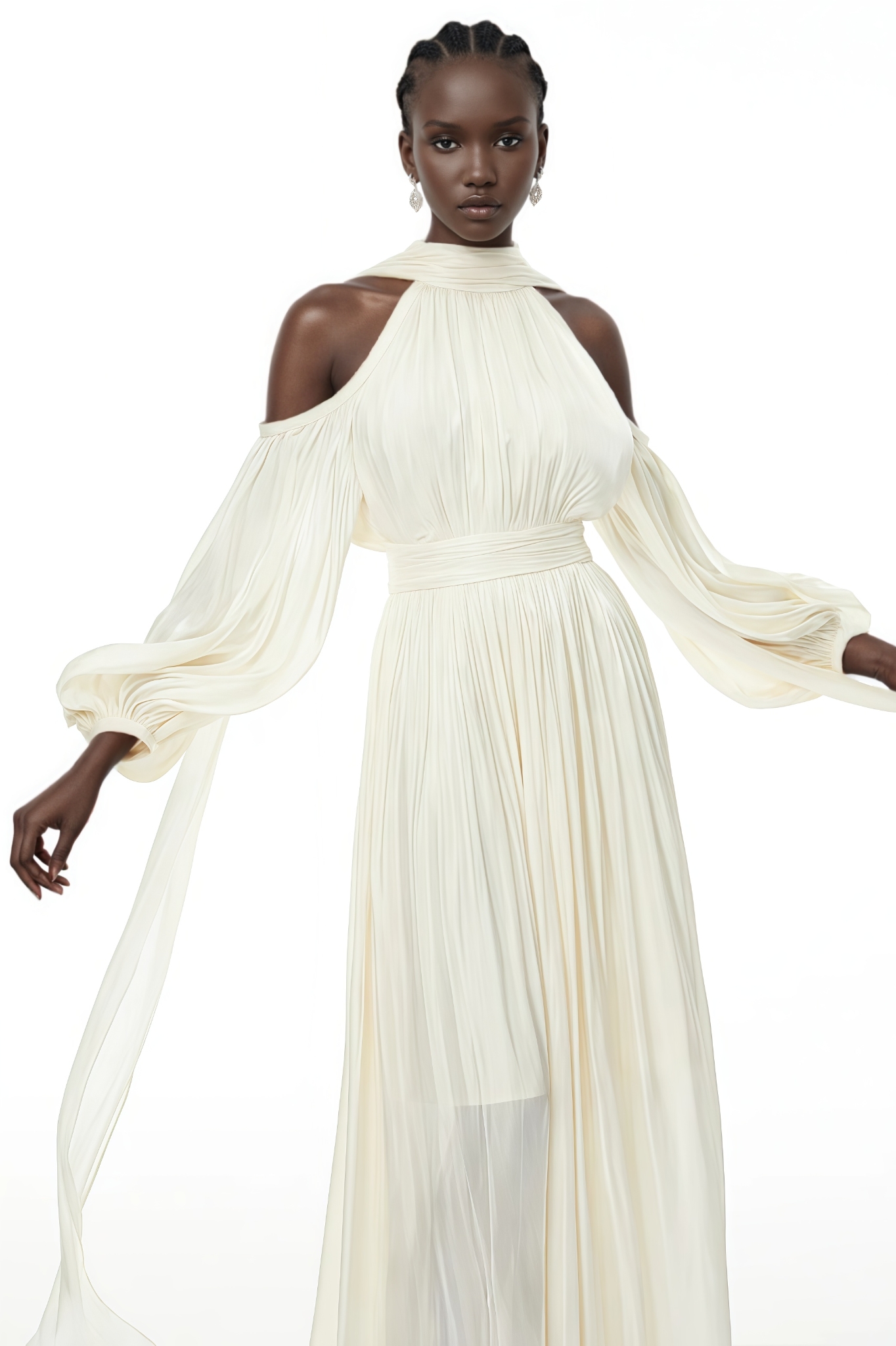 Tavinly White Off Shoulder Ruched Maxi Dress