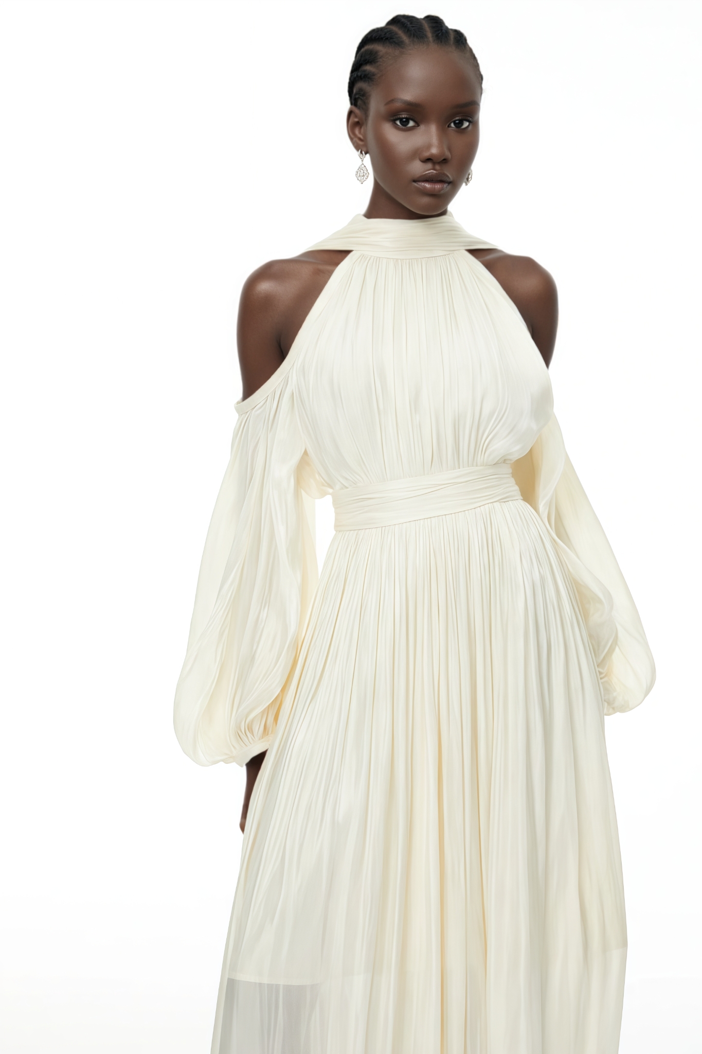 Tavinly White Off Shoulder Ruched Maxi Dress