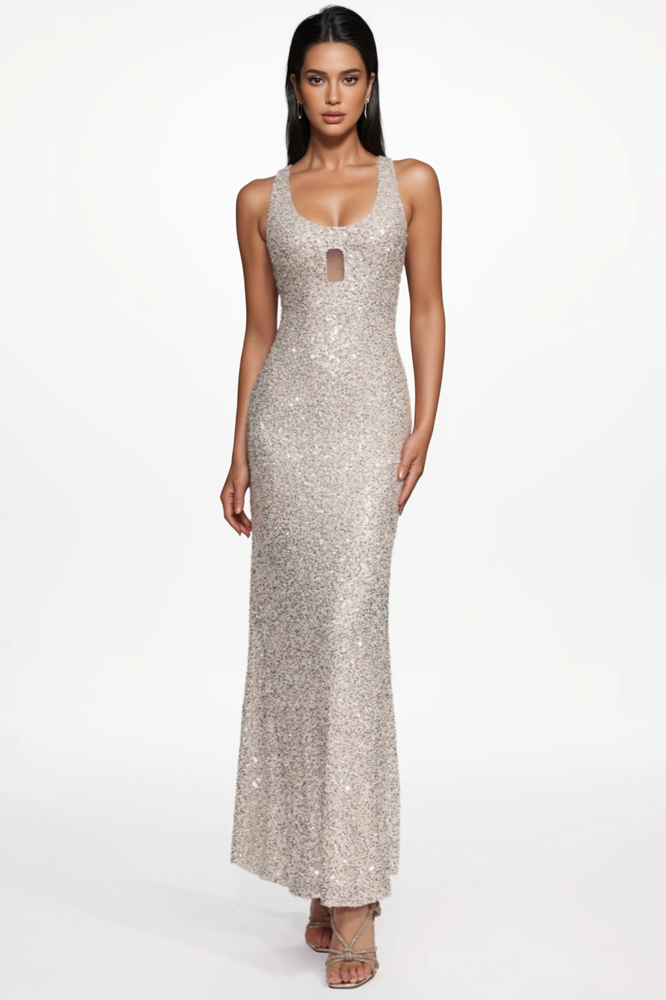 Vaily Sleeveless Cut Out Sequin Maxi Dress