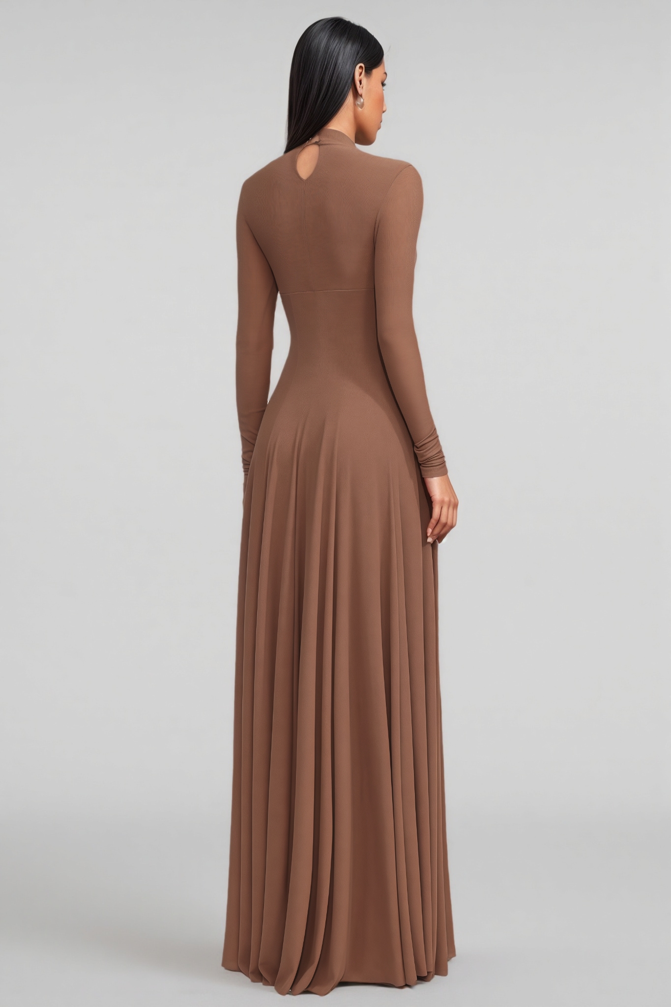 Dracet Brown Long Sleeve Twist Knit Maxi Dress