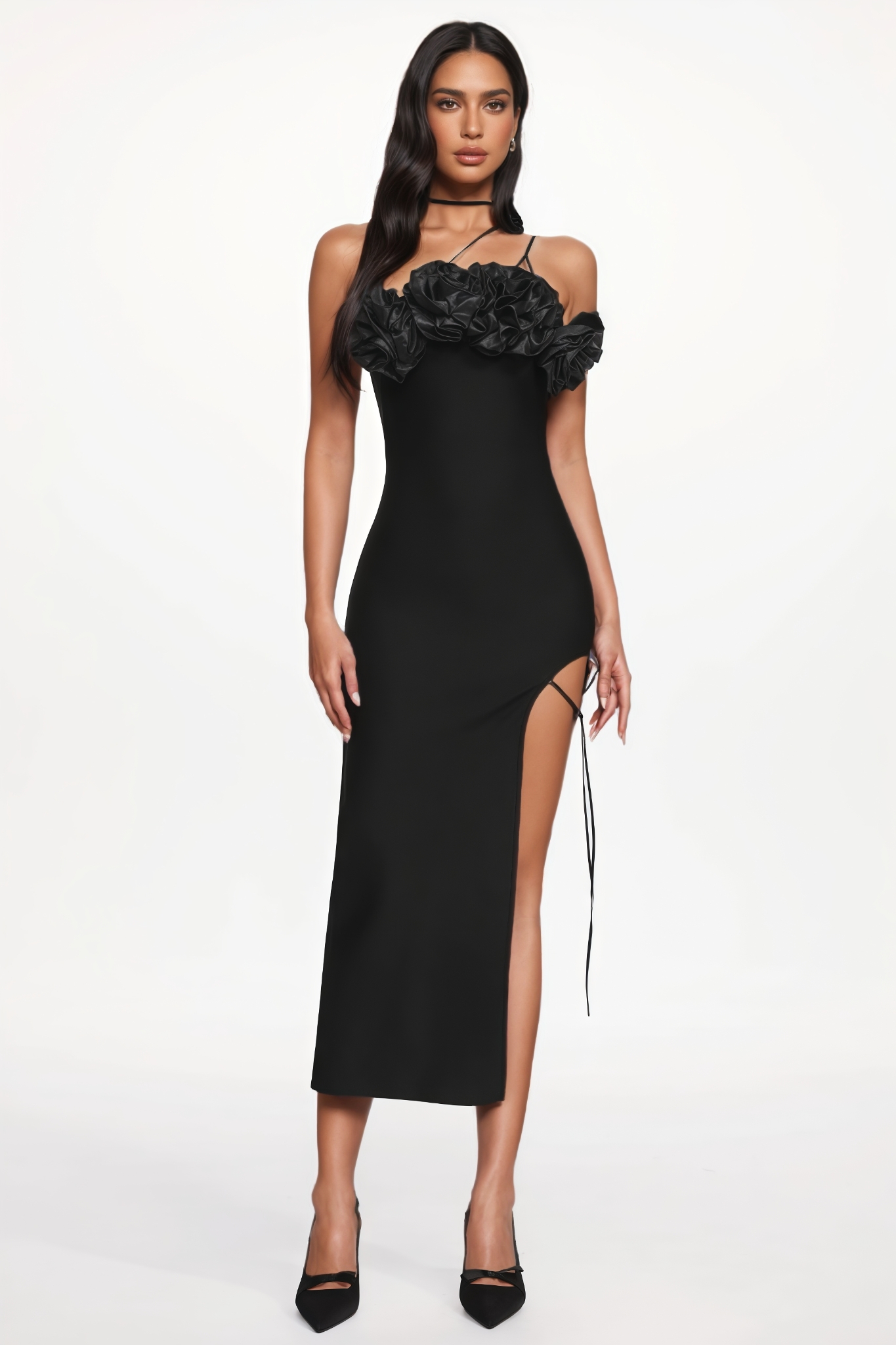 Alricd Strapless Floral High Slit Bandage Midi Dress